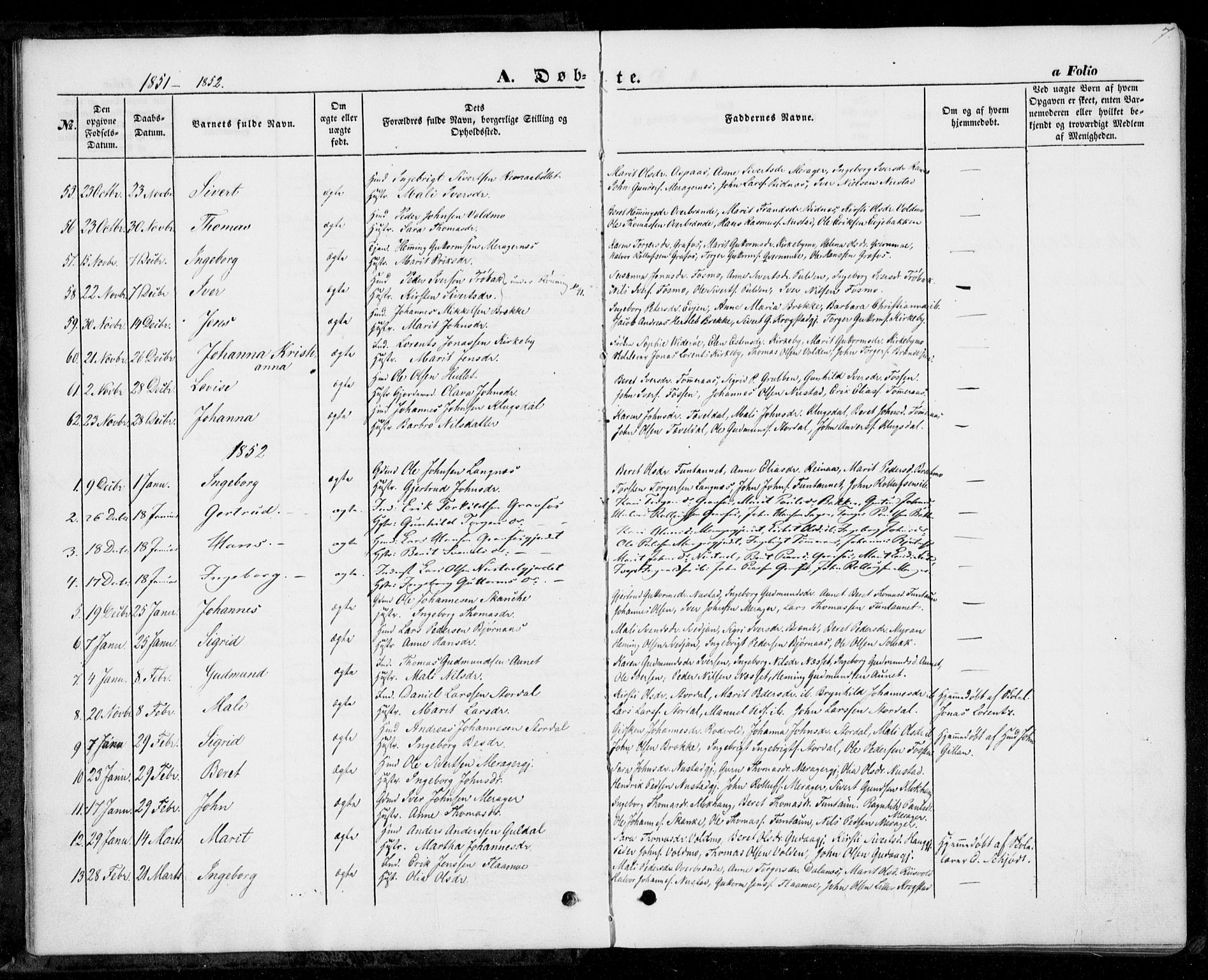 Ministerialprotokoller, klokkerbøker og fødselsregistre - Nord-Trøndelag, SAT/A-1458/706/L0040: Parish register (official) no. 706A01, 1850-1861, p. 7