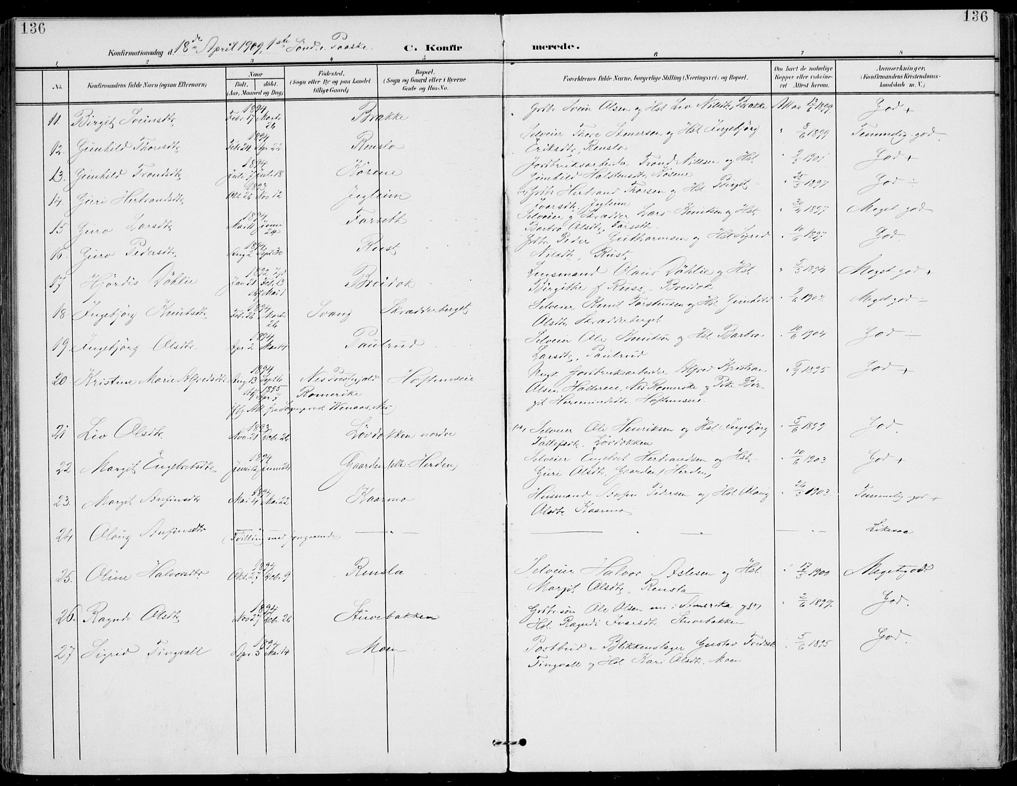 Gol kirkebøker, SAKO/A-226/F/Fa/L0006: Parish register (official) no. I 6, 1901-1918, p. 136