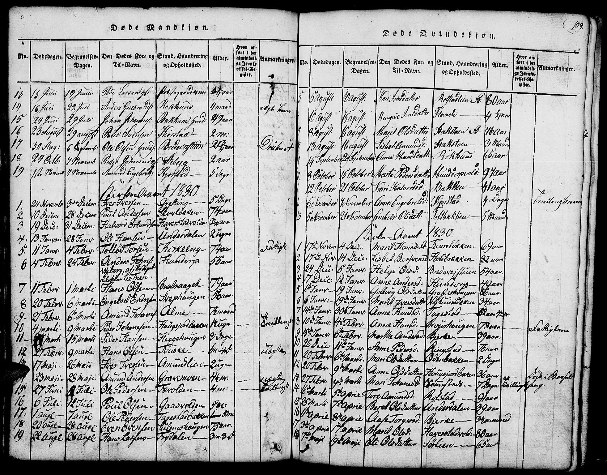 Fron prestekontor, AV/SAH-PREST-078/H/Ha/Hab/L0001: Parish register (copy) no. 1, 1816-1843, p. 109