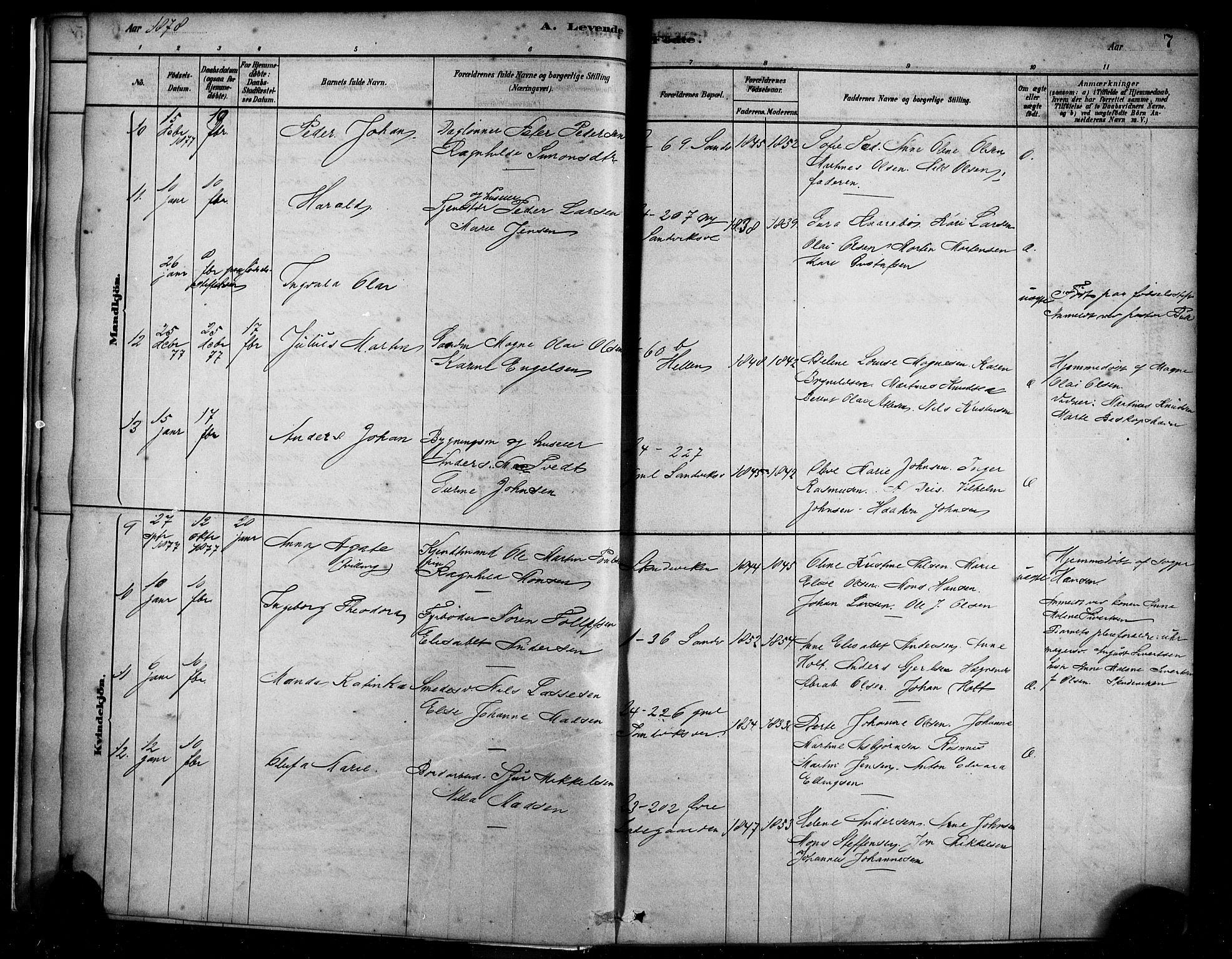 Sandviken Sokneprestembete, AV/SAB-A-77601/H/Ha/L0004: Parish register (official) no. B 1, 1878-1891, p. 7