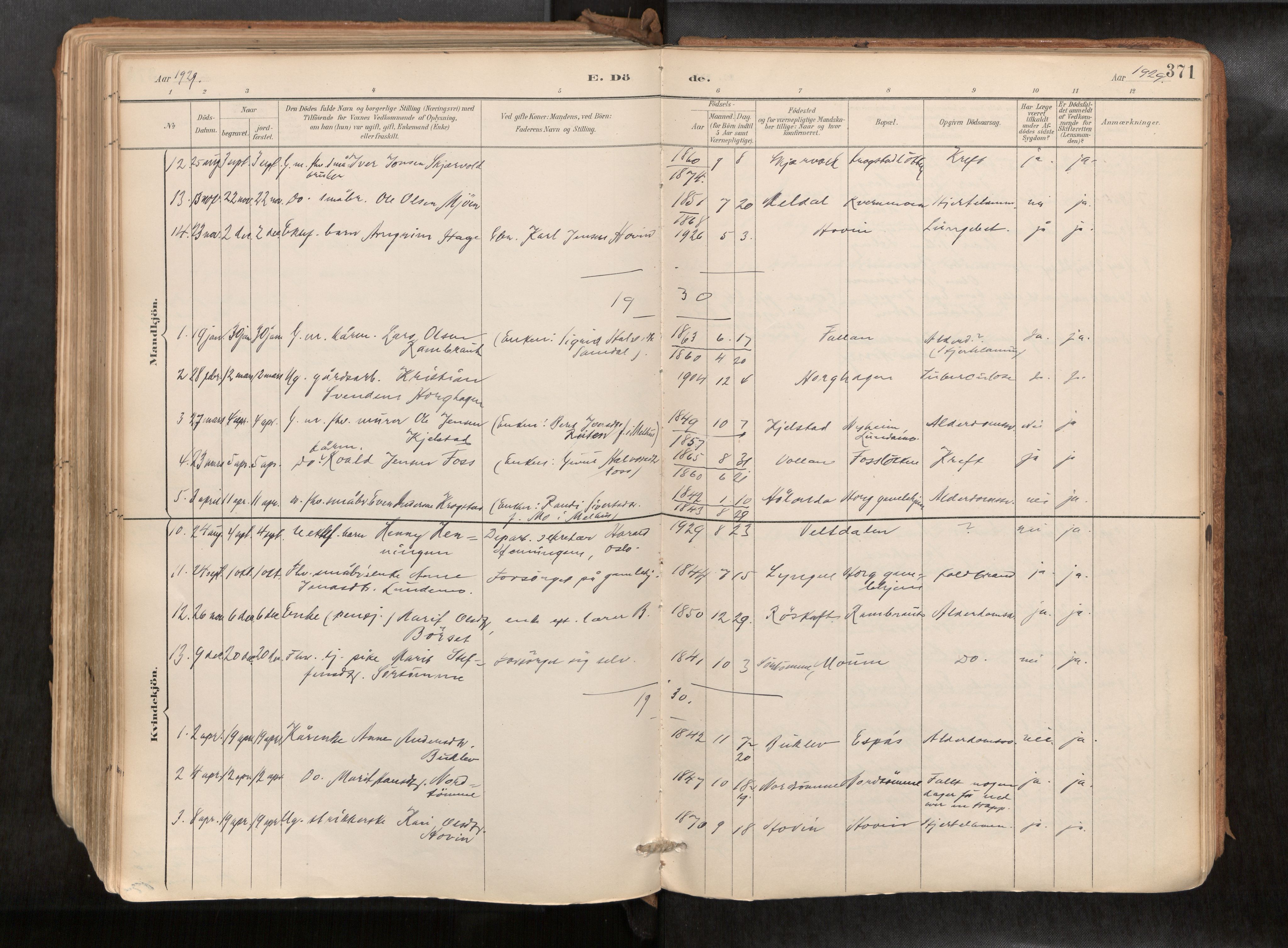 Ministerialprotokoller, klokkerbøker og fødselsregistre - Sør-Trøndelag, SAT/A-1456/692/L1105b: Parish register (official) no. 692A06, 1891-1934, p. 371