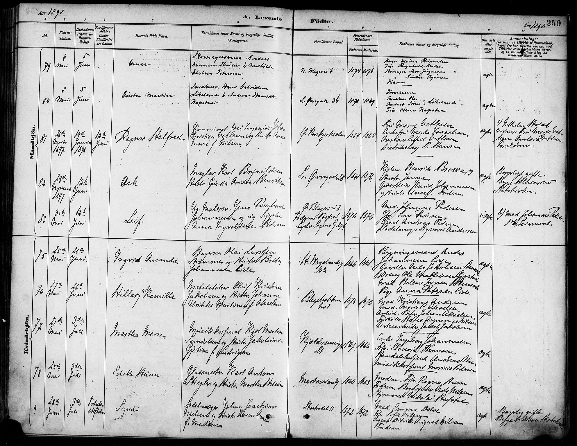 Korskirken sokneprestembete, SAB/A-76101/H/Haa/L0022: Parish register (official) no. B 8, 1889-1899, p. 259