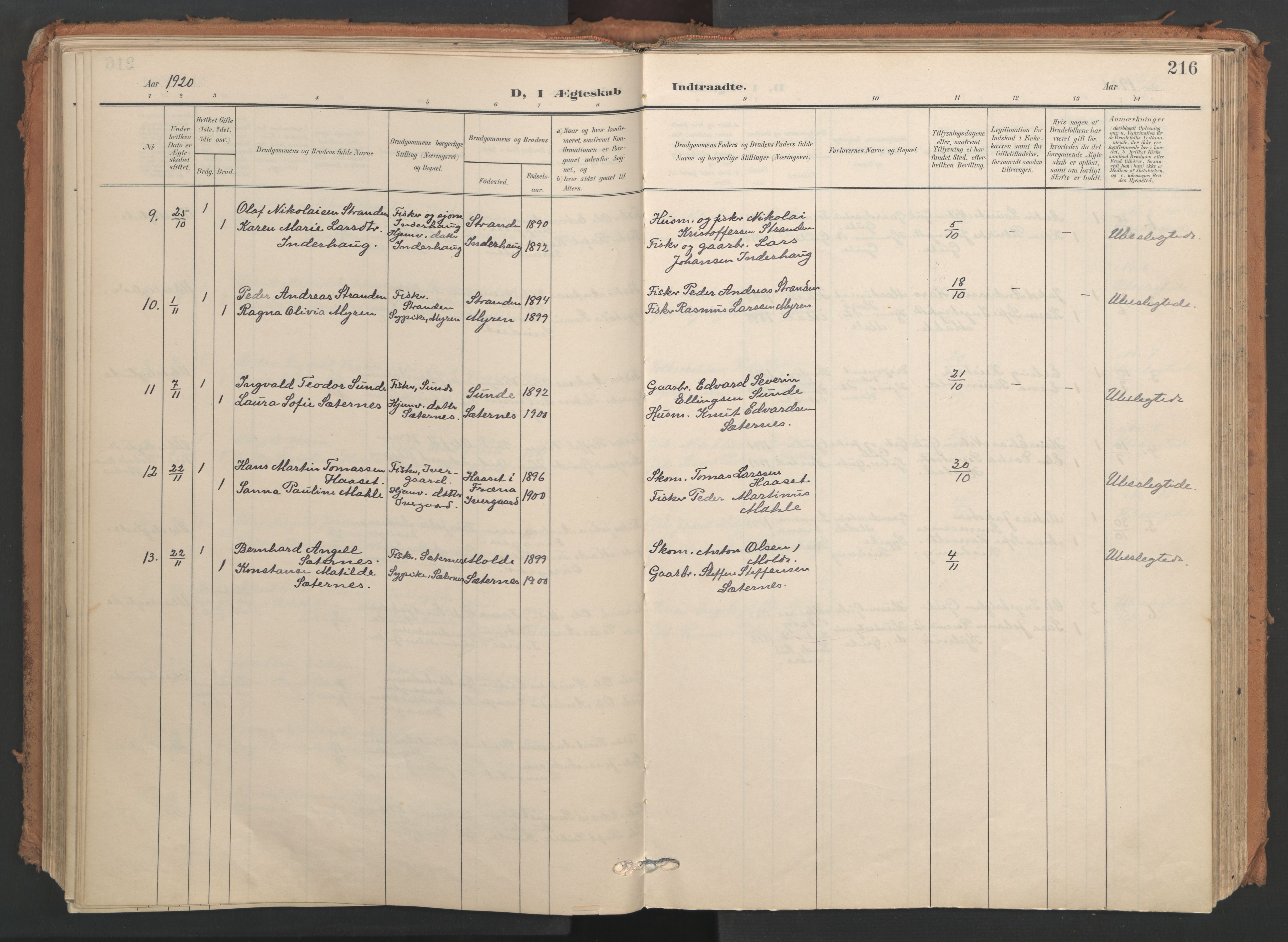 Ministerialprotokoller, klokkerbøker og fødselsregistre - Møre og Romsdal, AV/SAT-A-1454/566/L0771: Parish register (official) no. 566A10, 1904-1929, p. 216