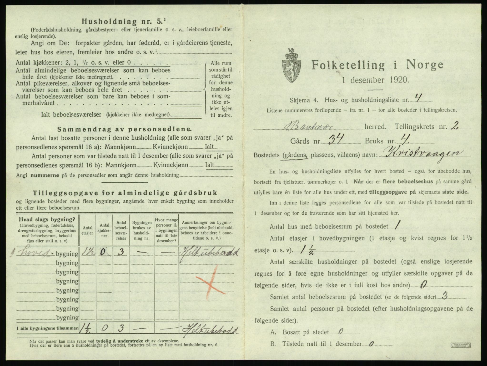 SAT, 1920 census for Brattvær, 1920, p. 66