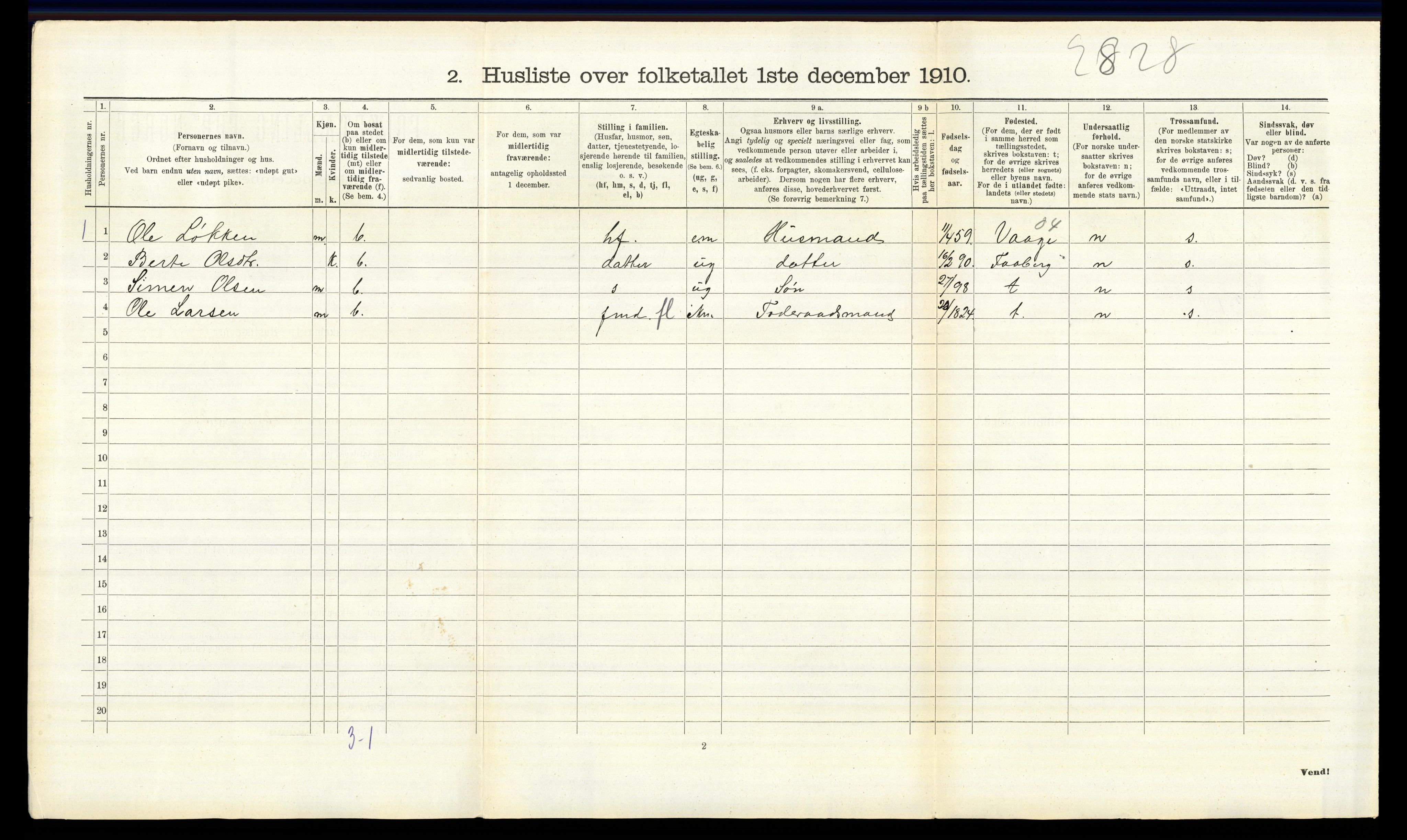 RA, 1910 census for Fåberg, 1910, p. 1055