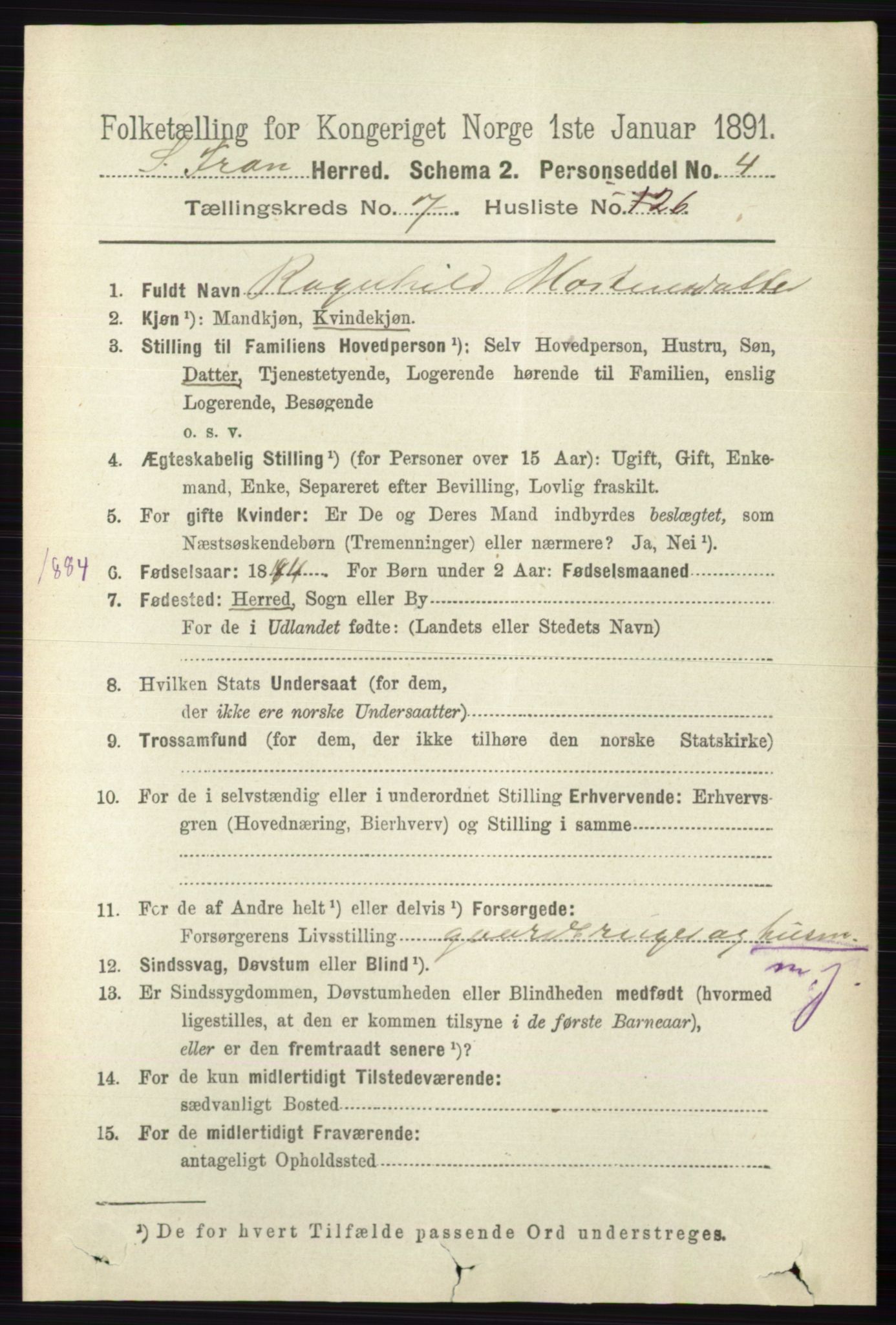 RA, 1891 census for 0519 Sør-Fron, 1891, p. 3701