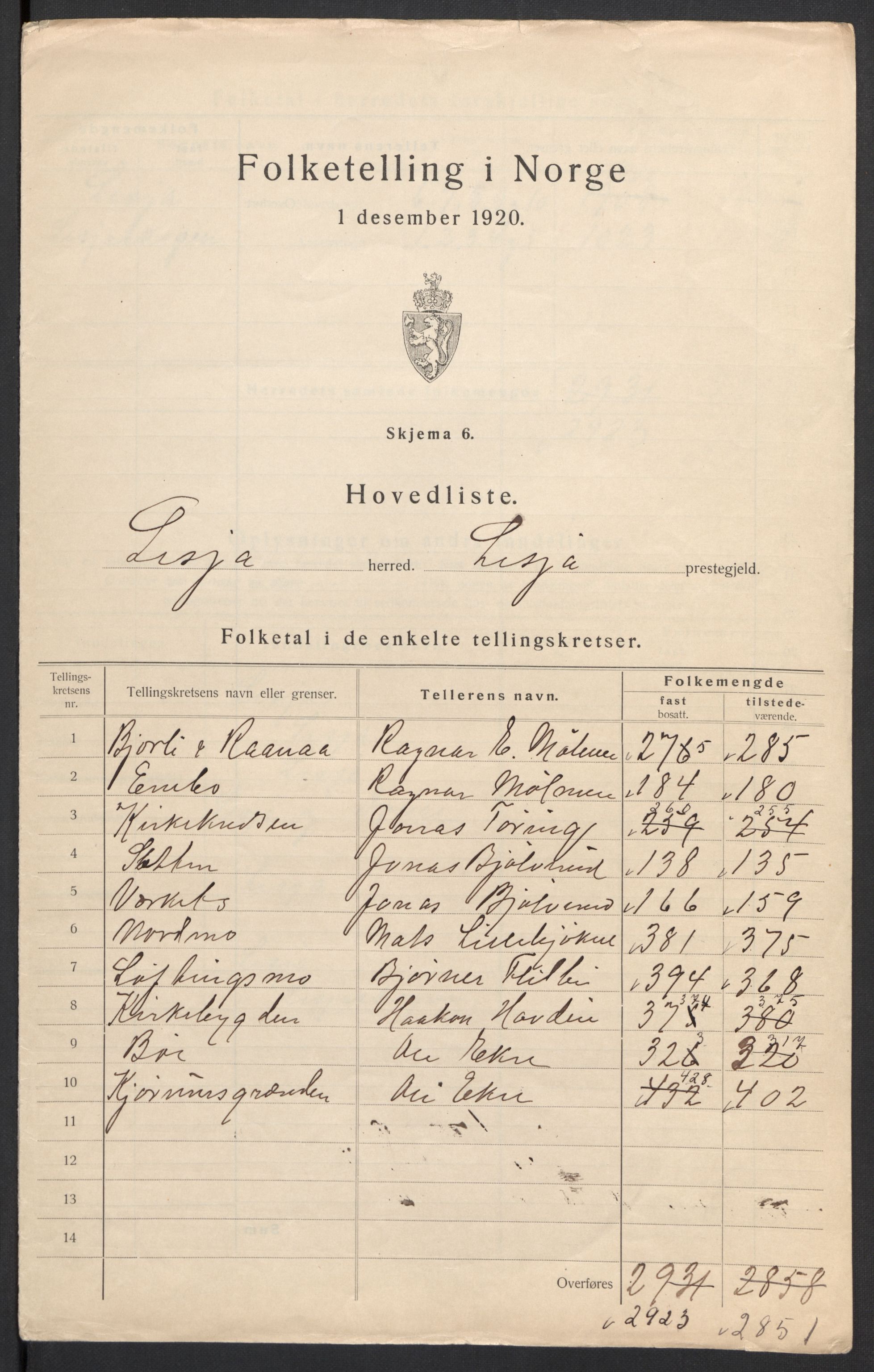 SAH, 1920 census for Lesja, 1920, p. 4