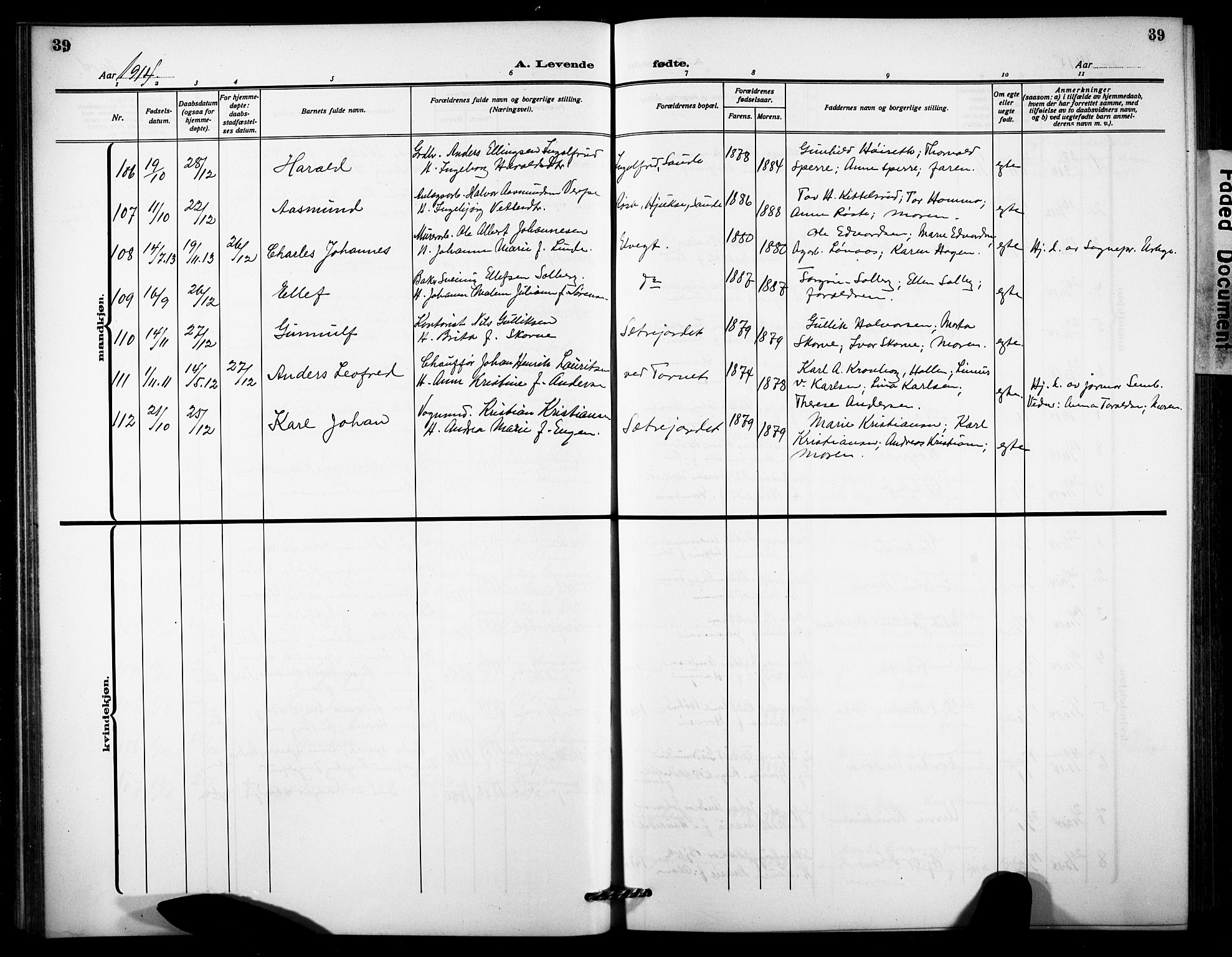 Notodden kirkebøker, SAKO/A-290/G/Ga/L0001: Parish register (copy) no. 1, 1912-1923, p. 39