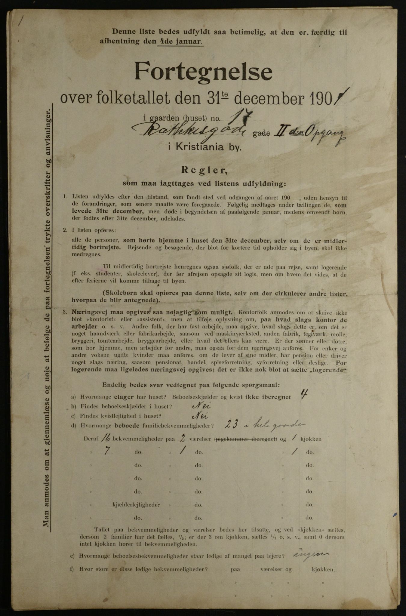 OBA, Municipal Census 1901 for Kristiania, 1901, p. 12664