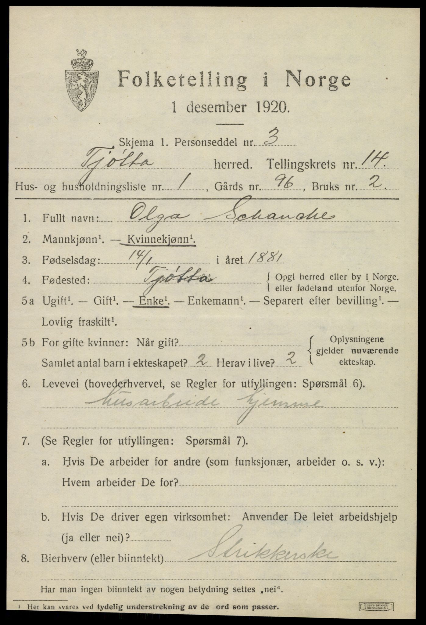 SAT, 1920 census for Tjøtta, 1920, p. 5377