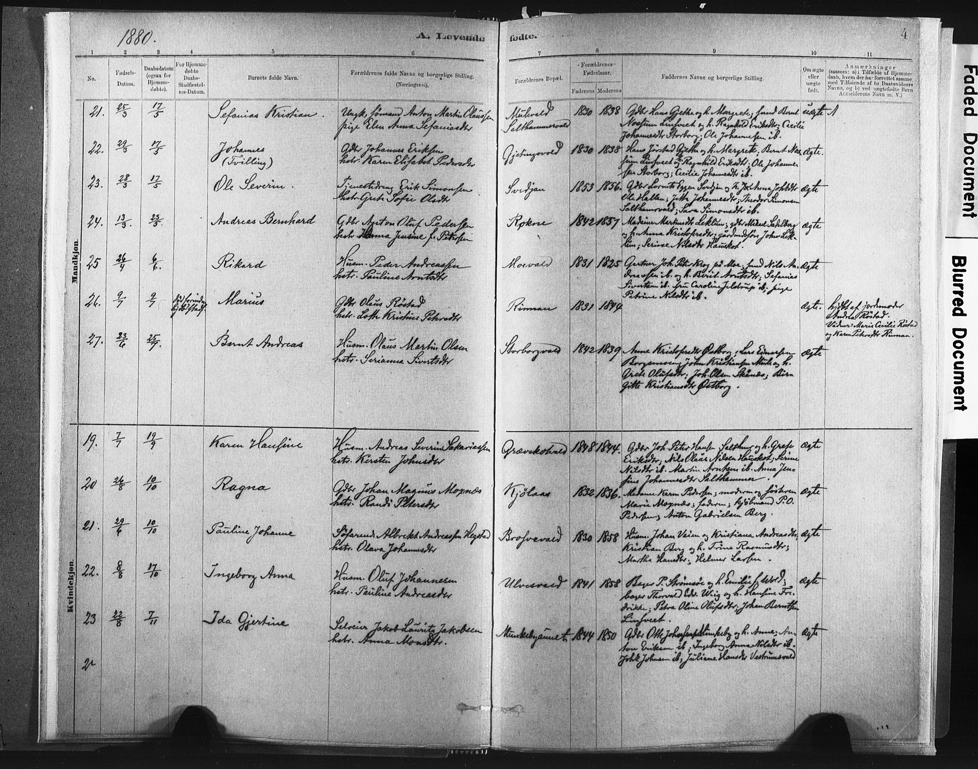 Ministerialprotokoller, klokkerbøker og fødselsregistre - Nord-Trøndelag, AV/SAT-A-1458/721/L0207: Parish register (official) no. 721A02, 1880-1911, p. 4