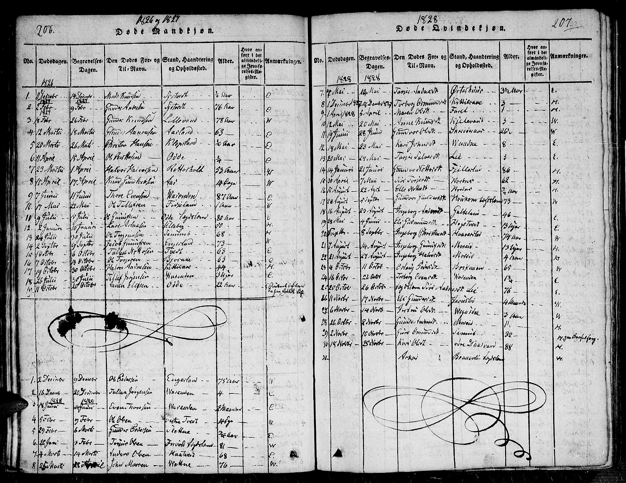 Evje sokneprestkontor, SAK/1111-0008/F/Fb/Fba/L0001: Parish register (copy) no. B 1, 1816-1842, p. 206-207