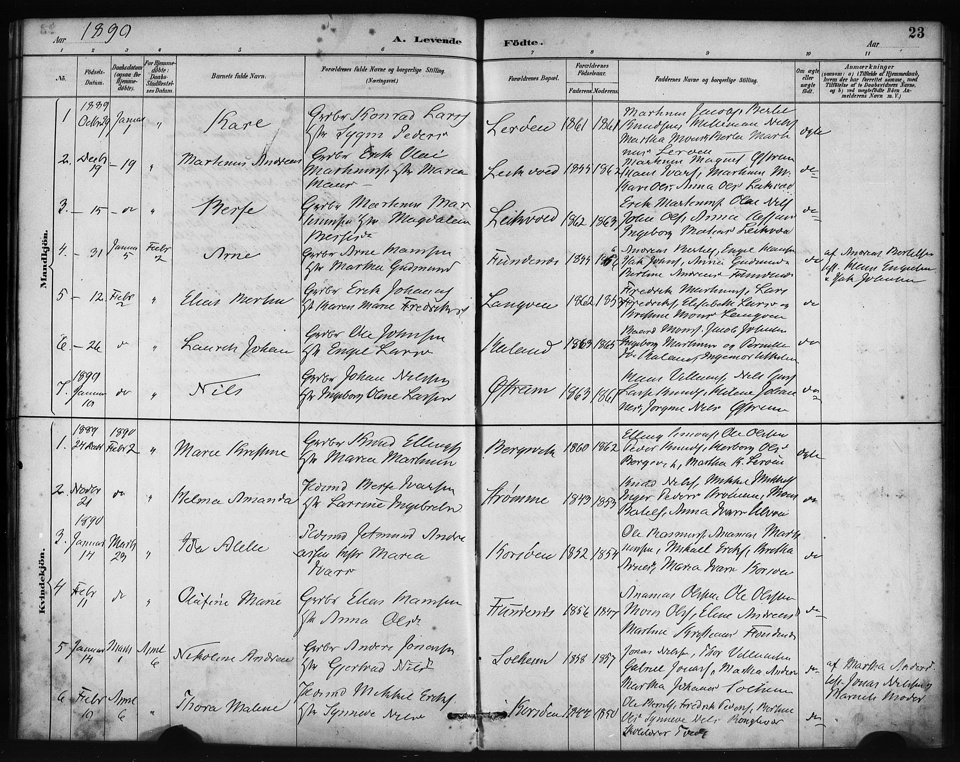 Lindås Sokneprestembete, AV/SAB-A-76701/H/Haa/Haac/L0001: Parish register (official) no. C 1, 1886-1896, p. 23