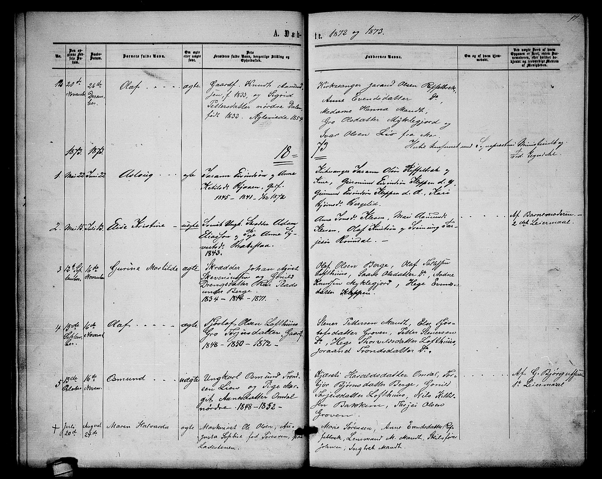 Lårdal kirkebøker, SAKO/A-284/G/Gb/L0002: Parish register (copy) no. II 2, 1865-1888, p. 17