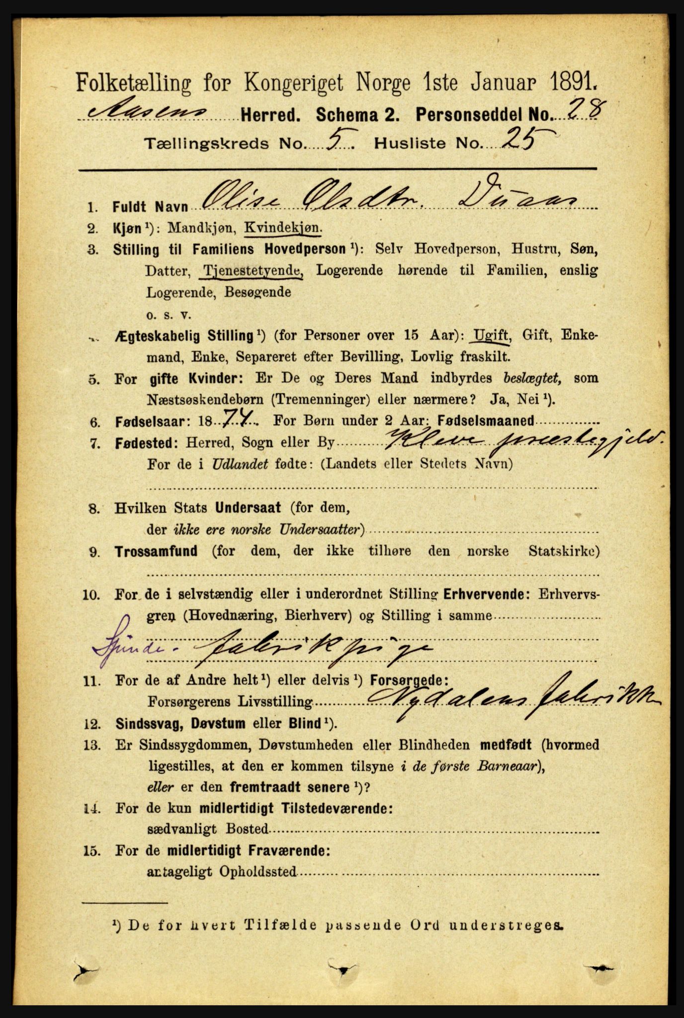 RA, 1891 census for 1716 Åsen, 1891, p. 2112