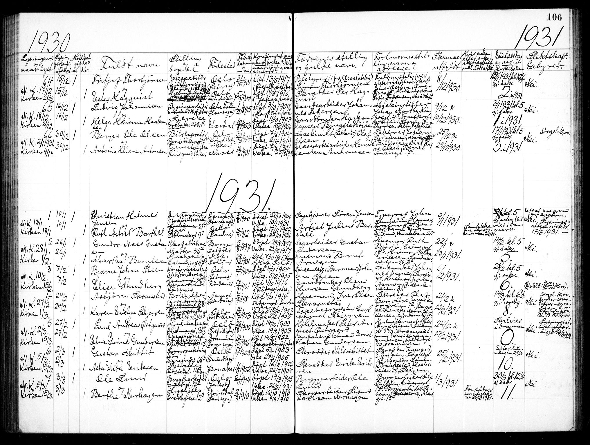 Jakob prestekontor Kirkebøker, SAO/A-10850/H/Ha/L0001: Banns register no. 1, 1917-1938, p. 106