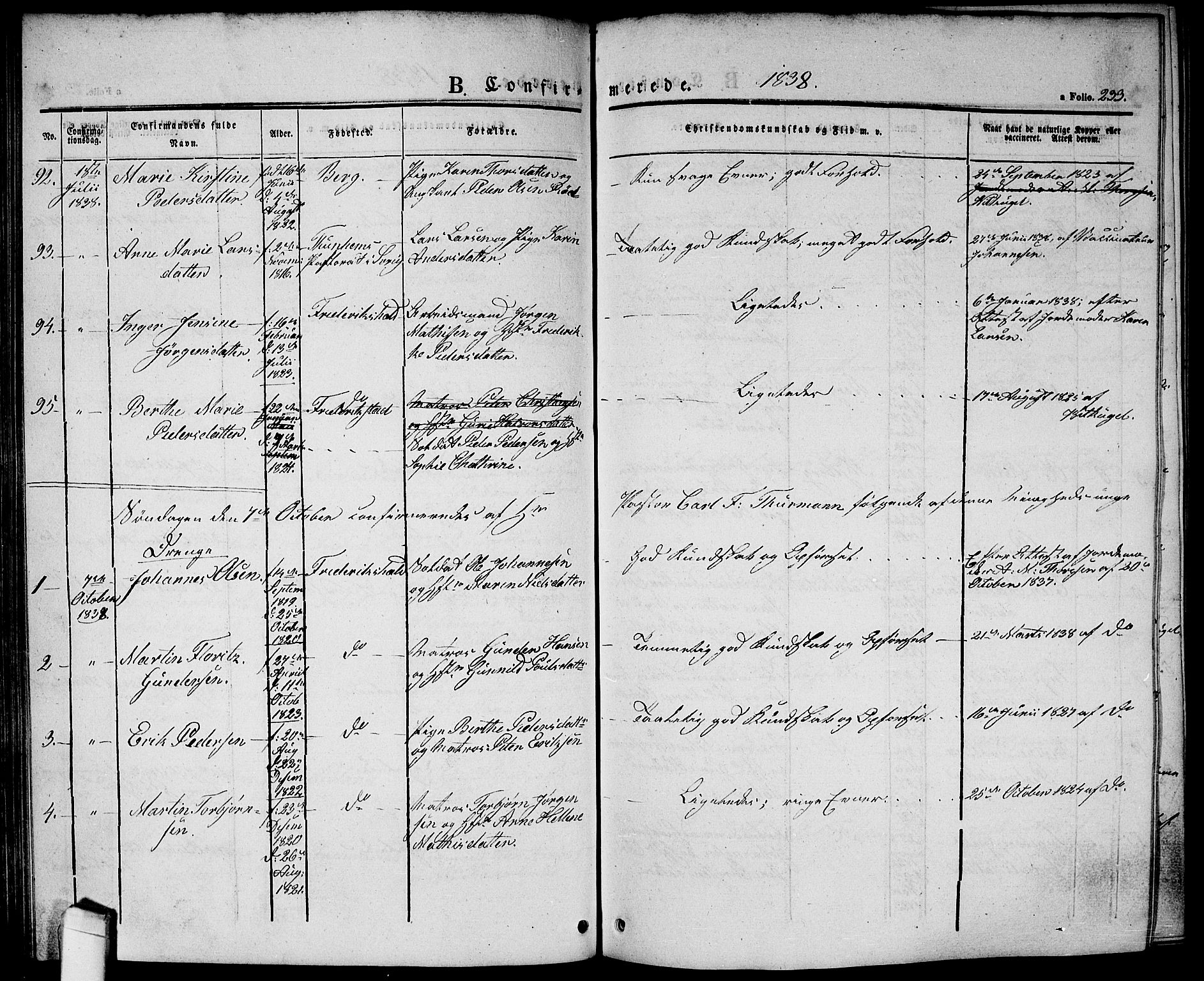 Halden prestekontor Kirkebøker, AV/SAO-A-10909/G/Ga/L0003: Parish register (copy) no. 3, 1834-1844, p. 233