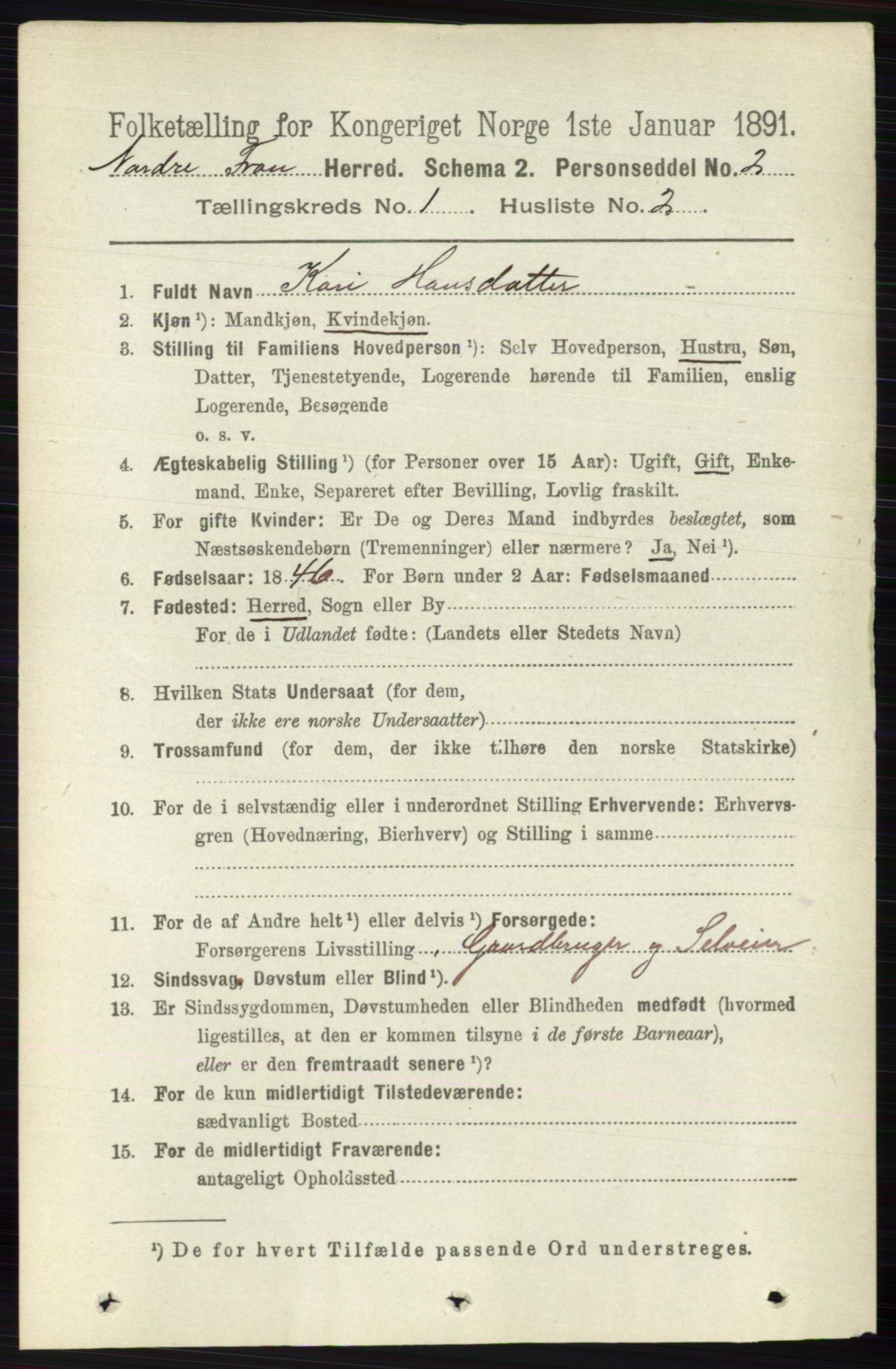 RA, 1891 census for 0518 Nord-Fron, 1891, p. 78