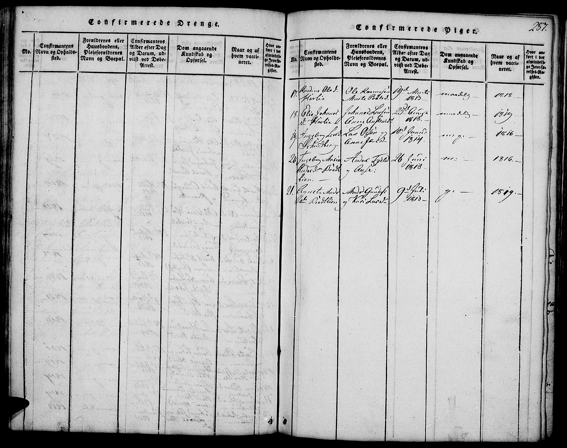 Biri prestekontor, SAH/PREST-096/H/Ha/Hab/L0001: Parish register (copy) no. 1, 1814-1828, p. 287