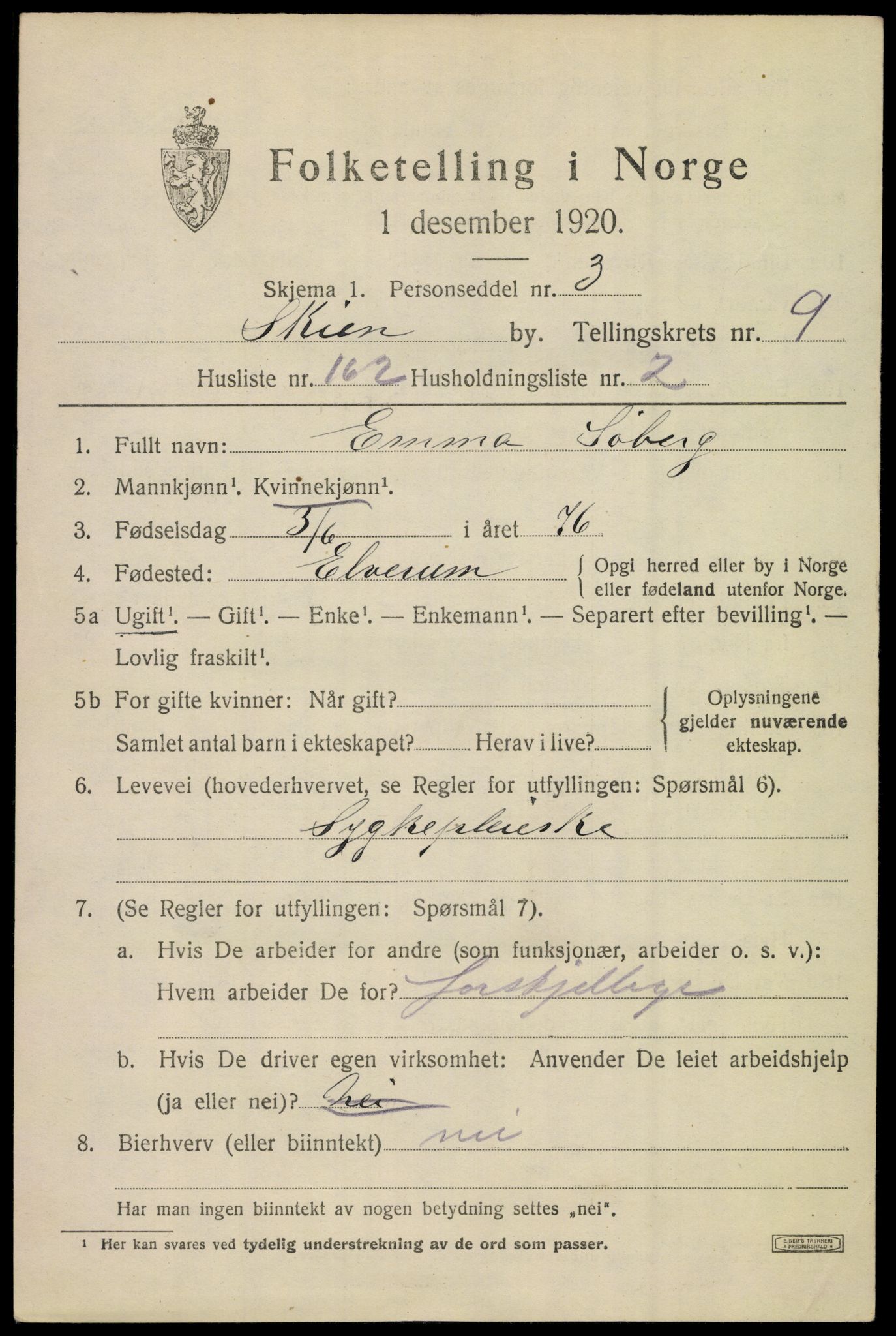 SAKO, 1920 census for Skien, 1920, p. 32170