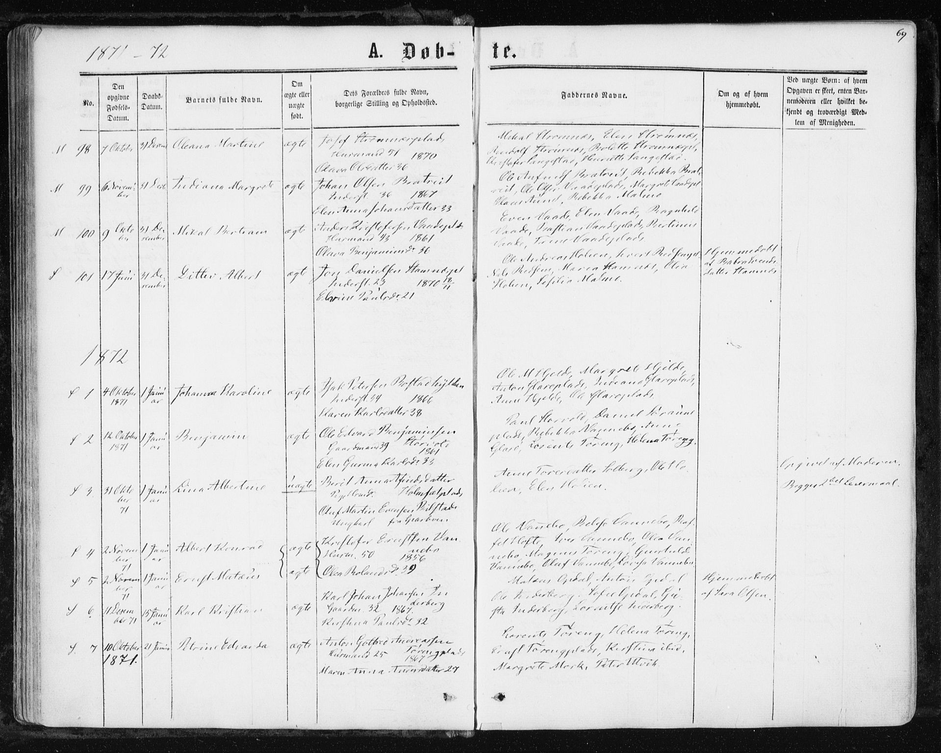 Ministerialprotokoller, klokkerbøker og fødselsregistre - Nord-Trøndelag, SAT/A-1458/741/L0394: Parish register (official) no. 741A08, 1864-1877, p. 69
