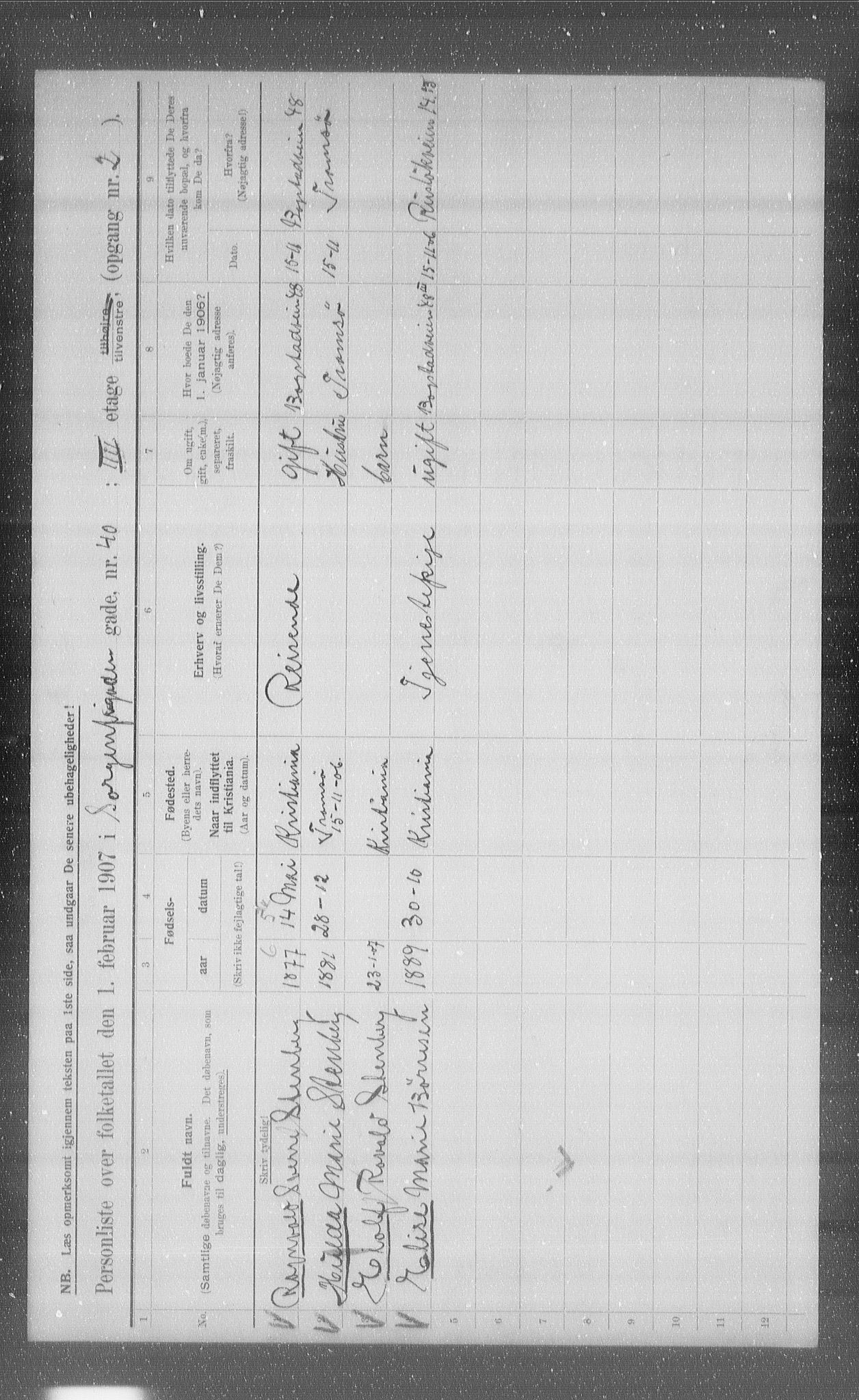 OBA, Municipal Census 1907 for Kristiania, 1907, p. 51217