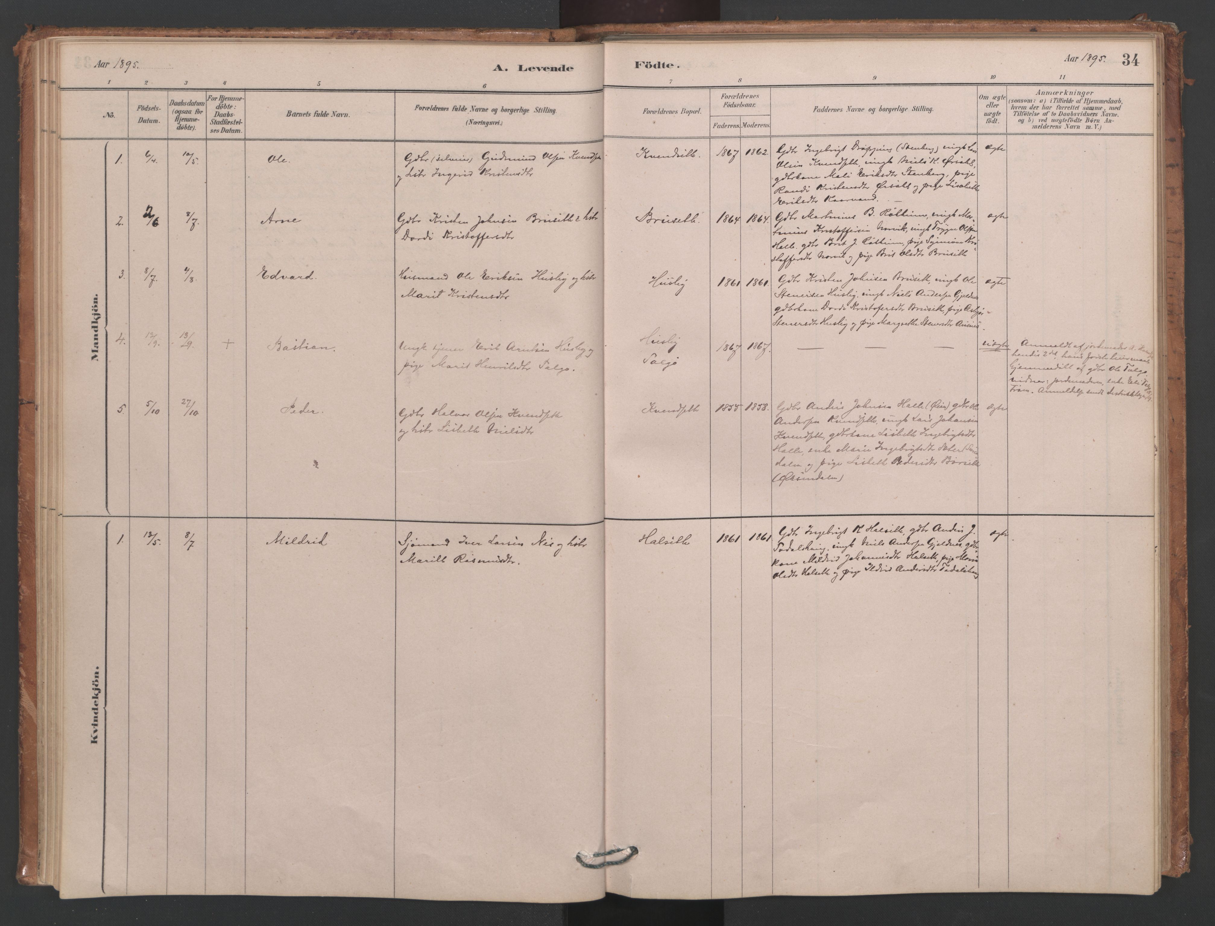 Ministerialprotokoller, klokkerbøker og fødselsregistre - Møre og Romsdal, SAT/A-1454/593/L1034: Parish register (official) no. 593A01, 1879-1911, p. 34