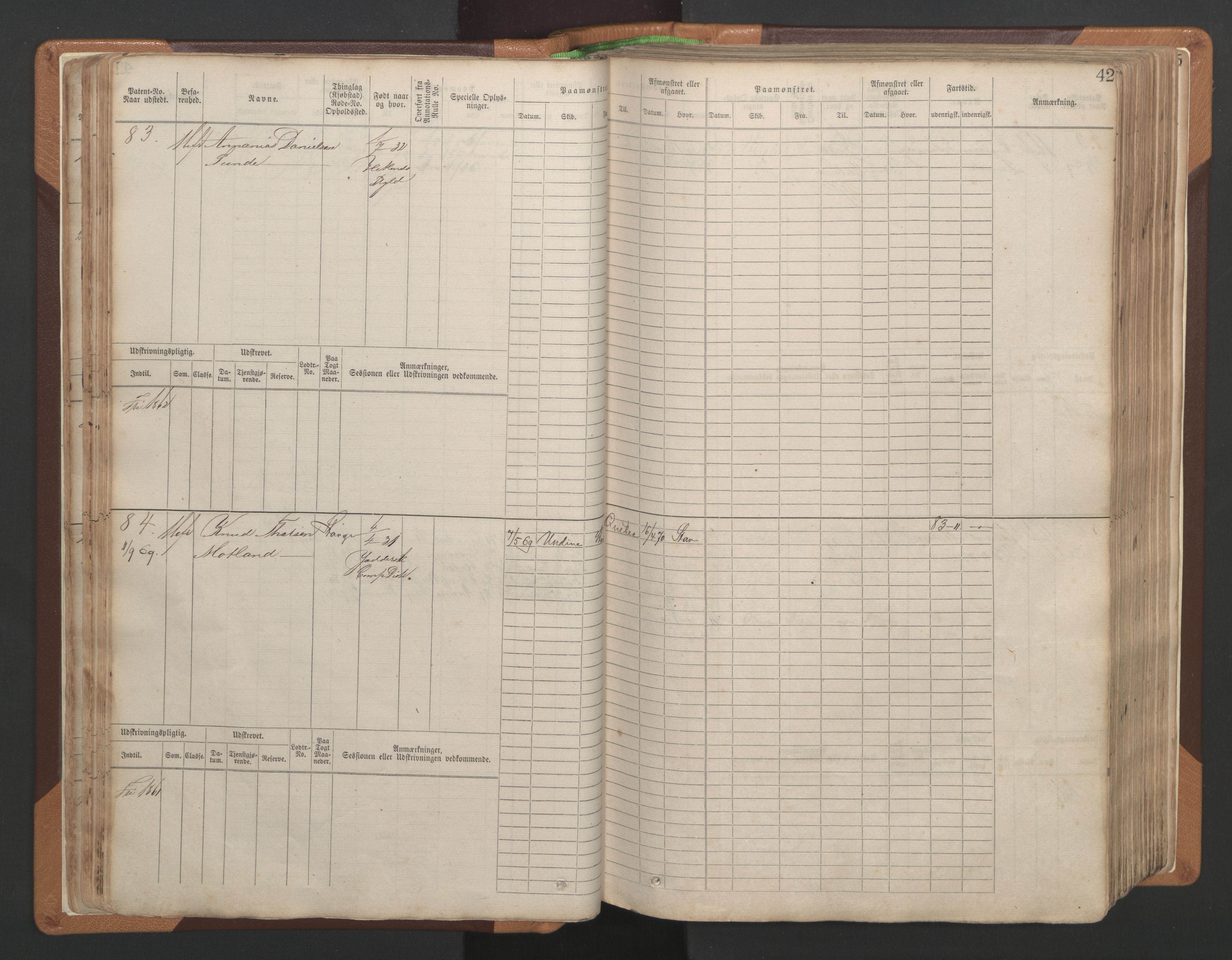 Stavanger sjømannskontor, AV/SAST-A-102006/F/Fb/Fbb/L0004: Sjøfartshovedrulle, patentnr. 1-792 (del 1), 1869-1880, p. 46