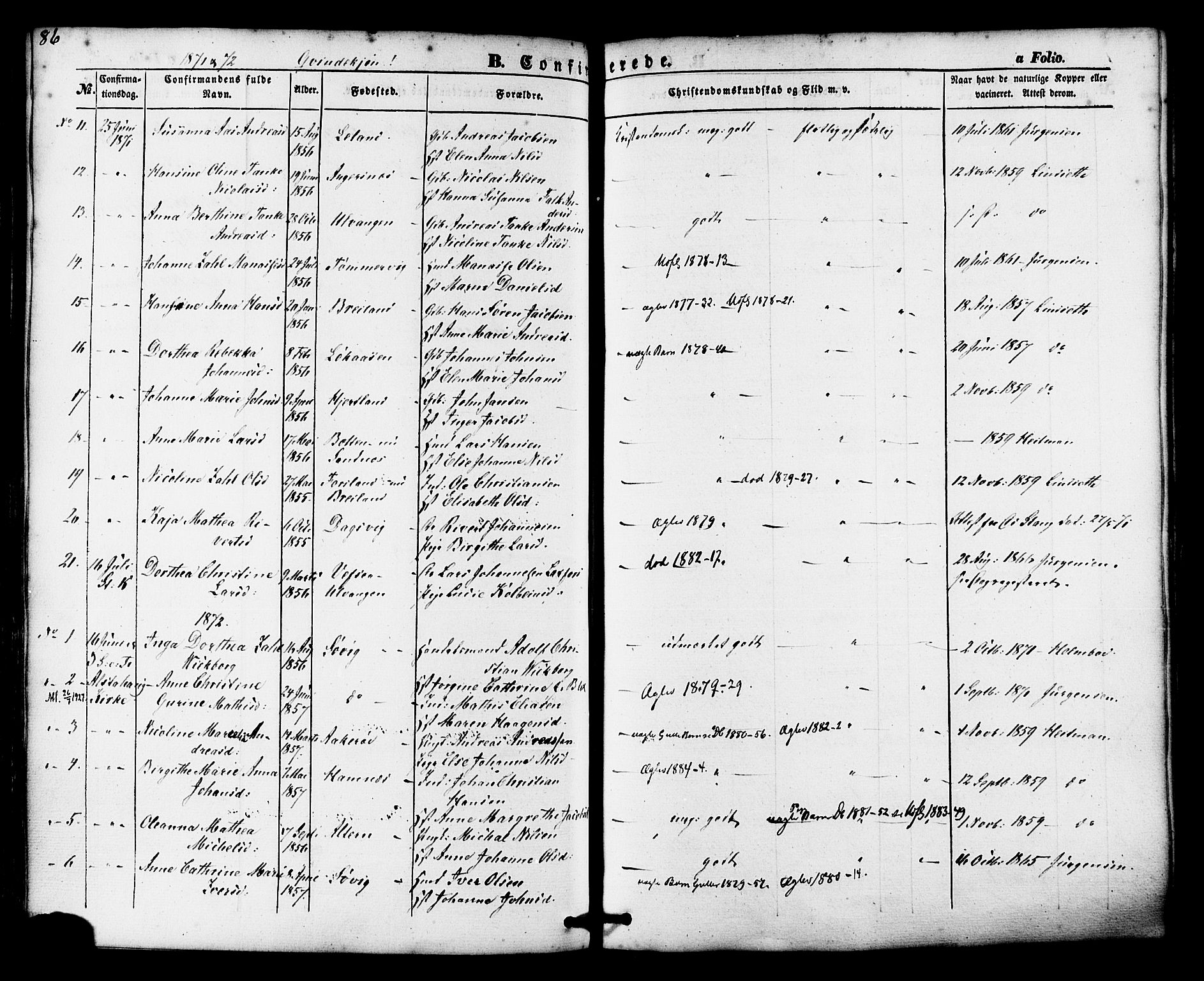 Ministerialprotokoller, klokkerbøker og fødselsregistre - Nordland, AV/SAT-A-1459/830/L0448: Parish register (official) no. 830A12, 1855-1878, p. 86