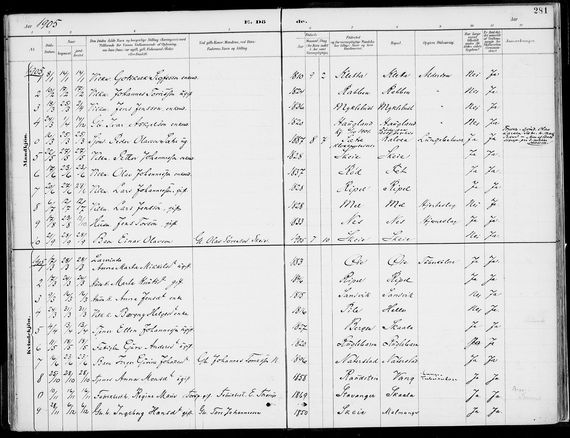 Kvinnherad sokneprestembete, SAB/A-76401/H/Haa: Parish register (official) no. B  1, 1887-1921, p. 281