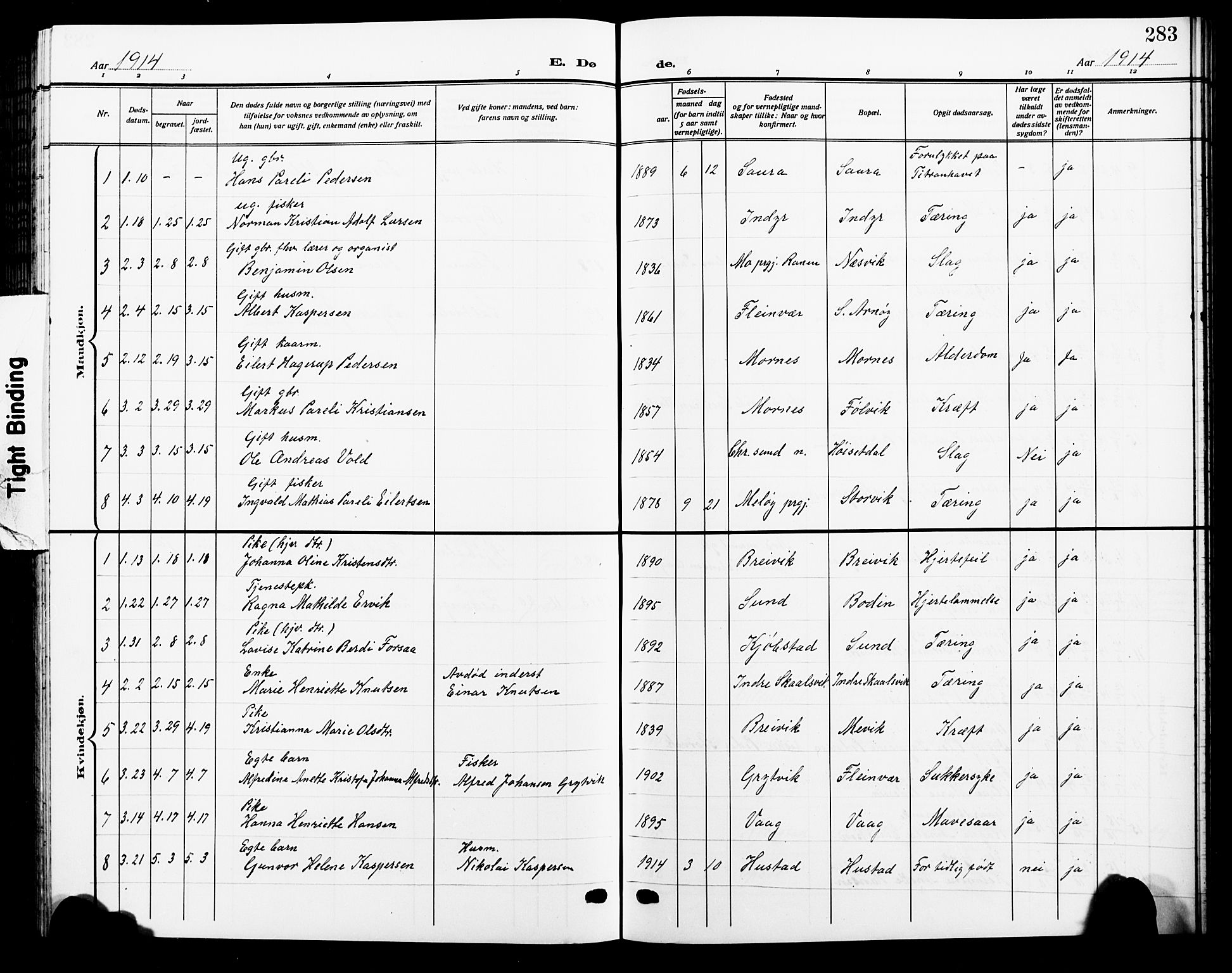 Ministerialprotokoller, klokkerbøker og fødselsregistre - Nordland, SAT/A-1459/805/L0110: Parish register (copy) no. 805C06, 1909-1924, p. 283