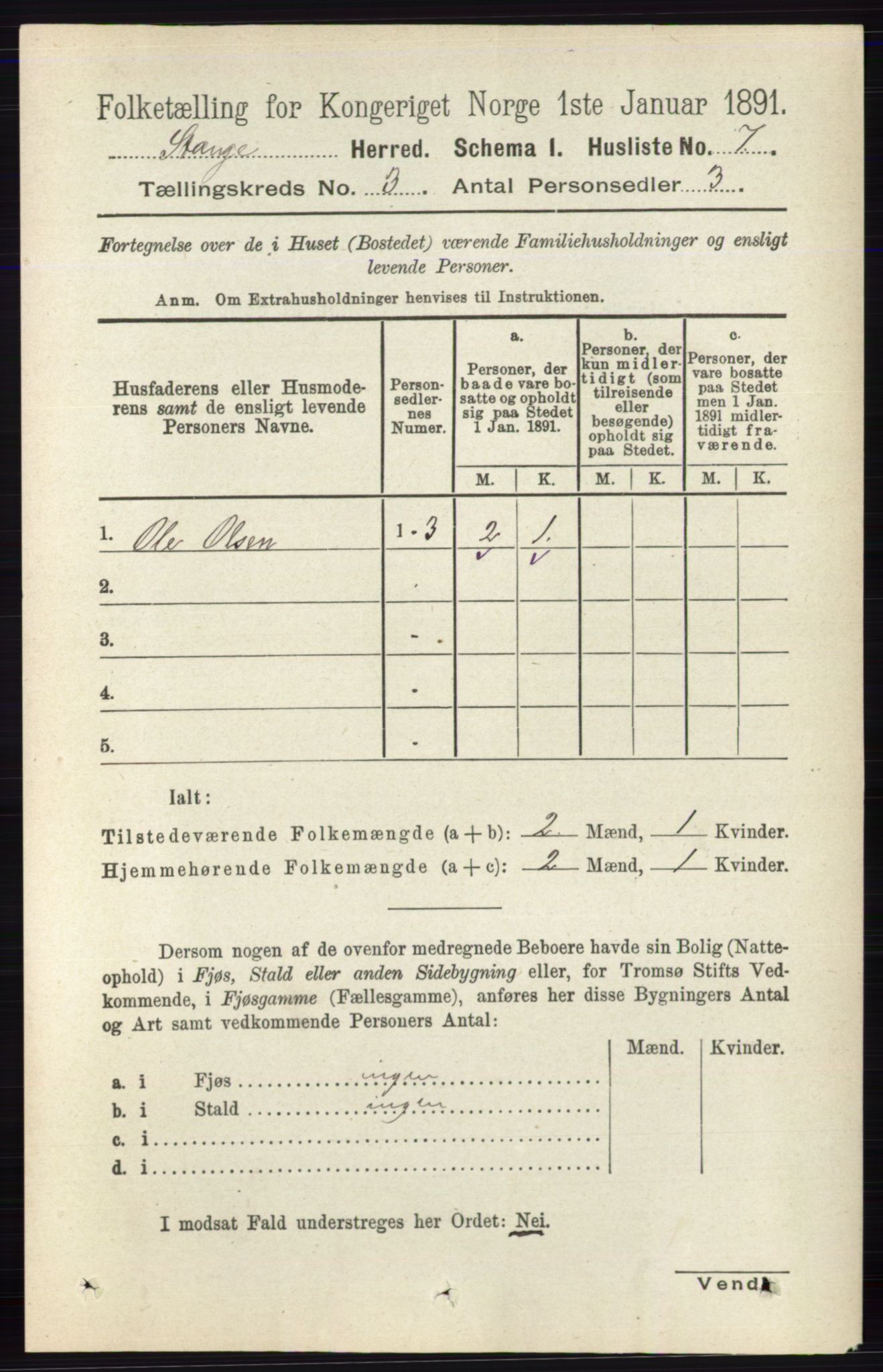 RA, 1891 census for 0417 Stange, 1891, p. 1538