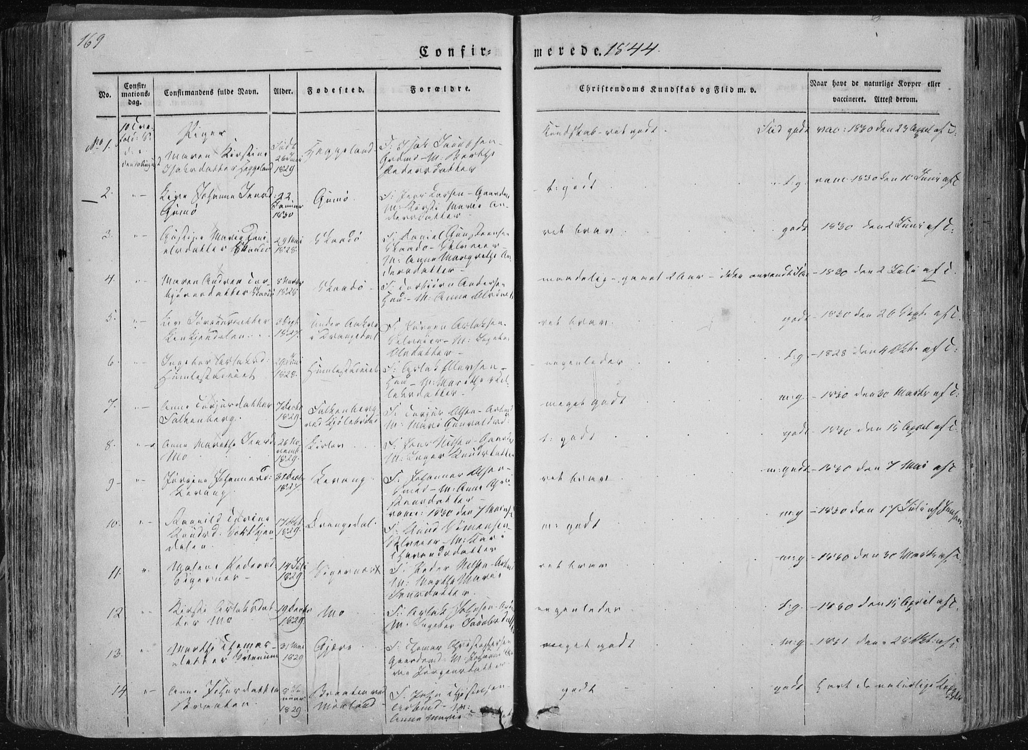 Sannidal kirkebøker, AV/SAKO-A-296/F/Fa/L0007: Parish register (official) no. 7, 1831-1854, p. 169