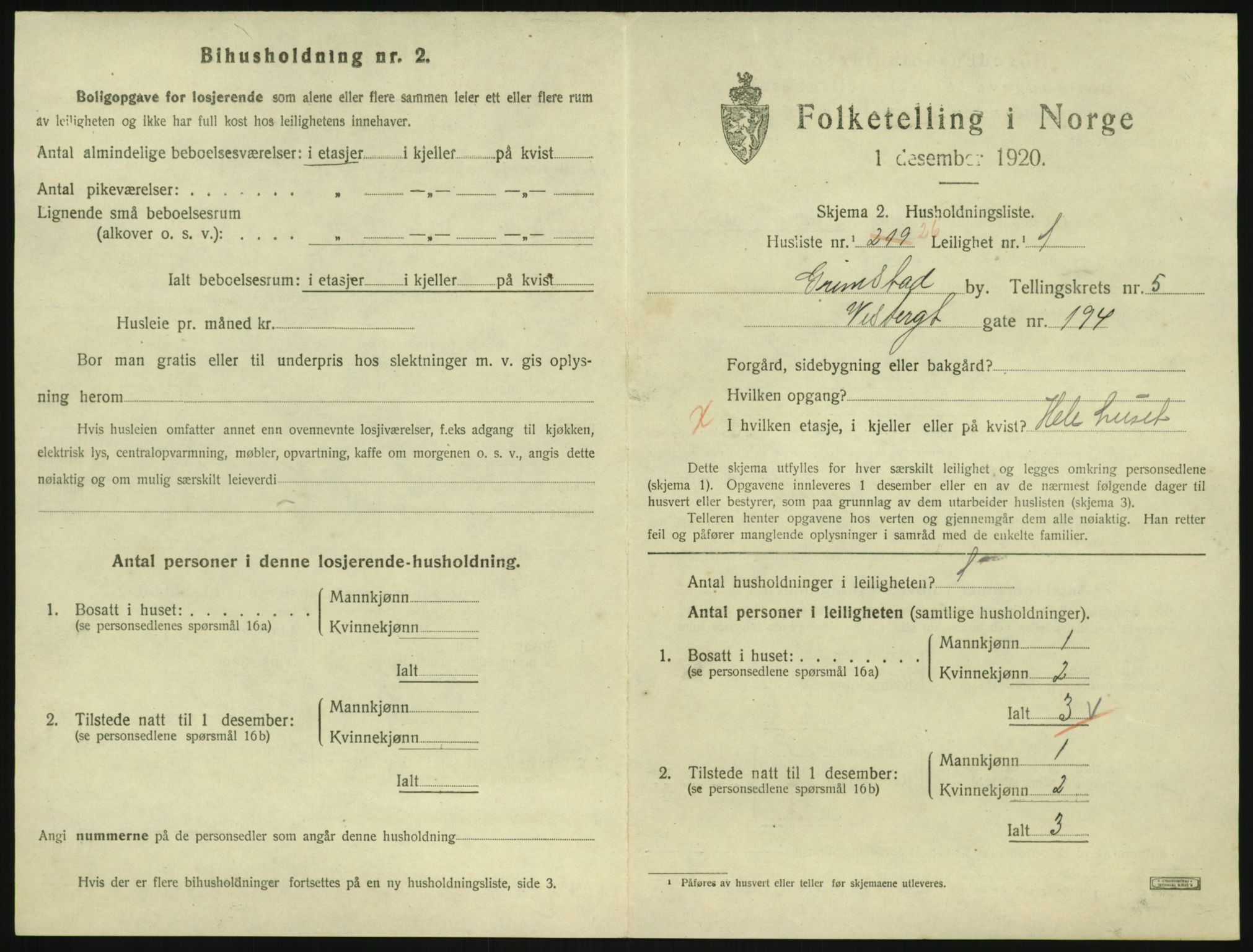 SAK, 1920 census for Grimstad, 1920, p. 2151