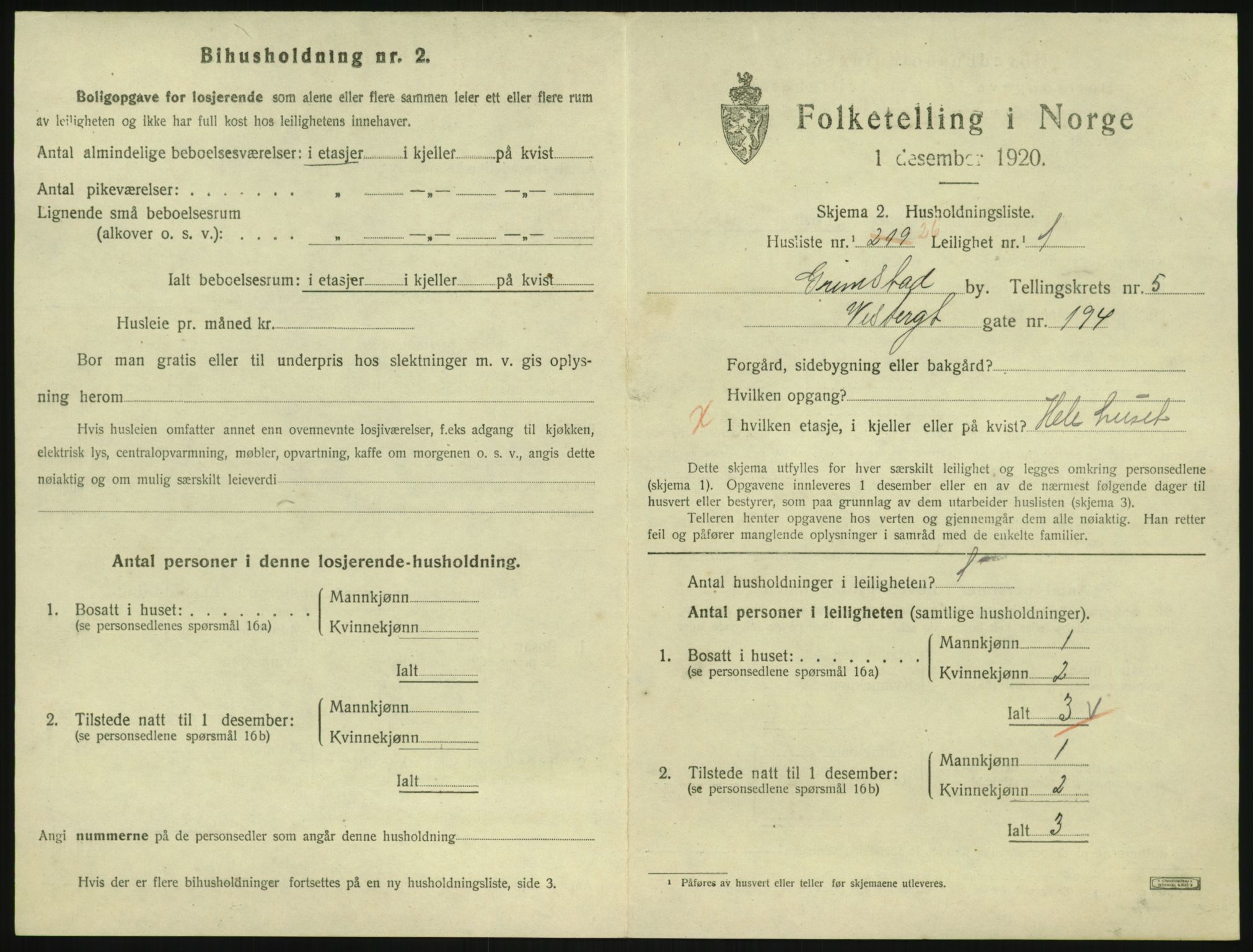 SAK, 1920 census for Grimstad, 1920, p. 2151