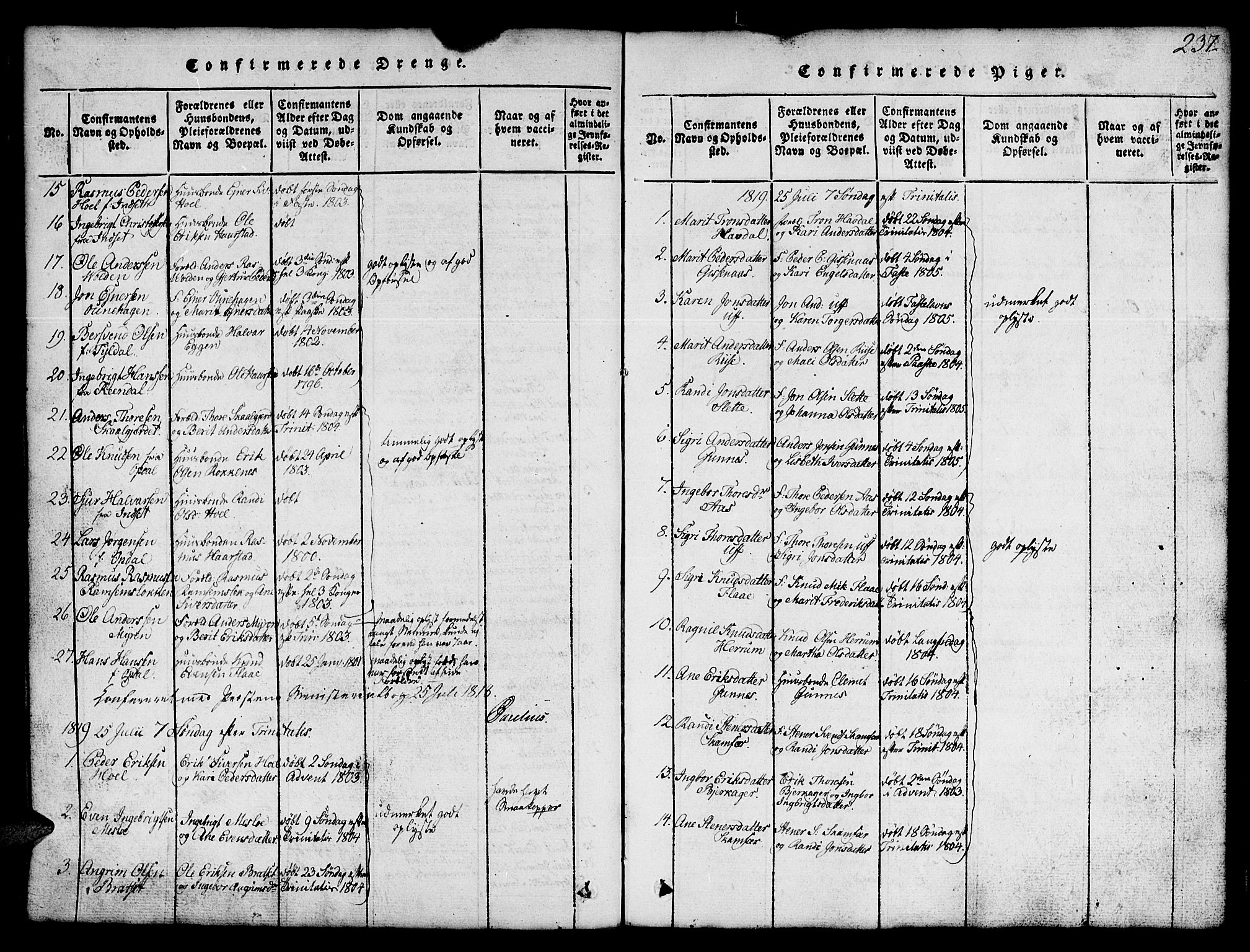 Ministerialprotokoller, klokkerbøker og fødselsregistre - Sør-Trøndelag, SAT/A-1456/674/L0874: Parish register (copy) no. 674C01, 1816-1860, p. 237