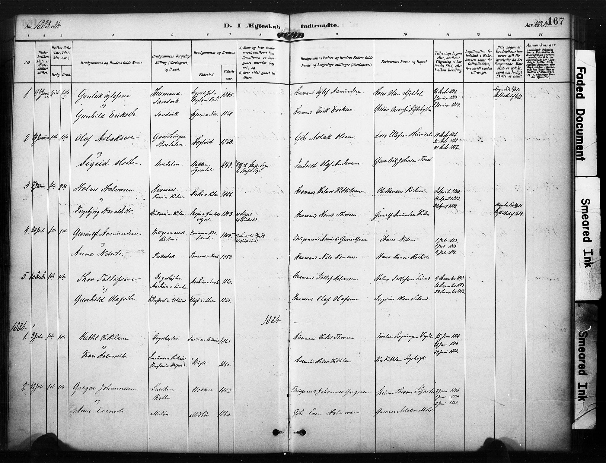 Kviteseid kirkebøker, SAKO/A-276/F/Fa/L0008: Parish register (official) no. I 8, 1882-1903, p. 167