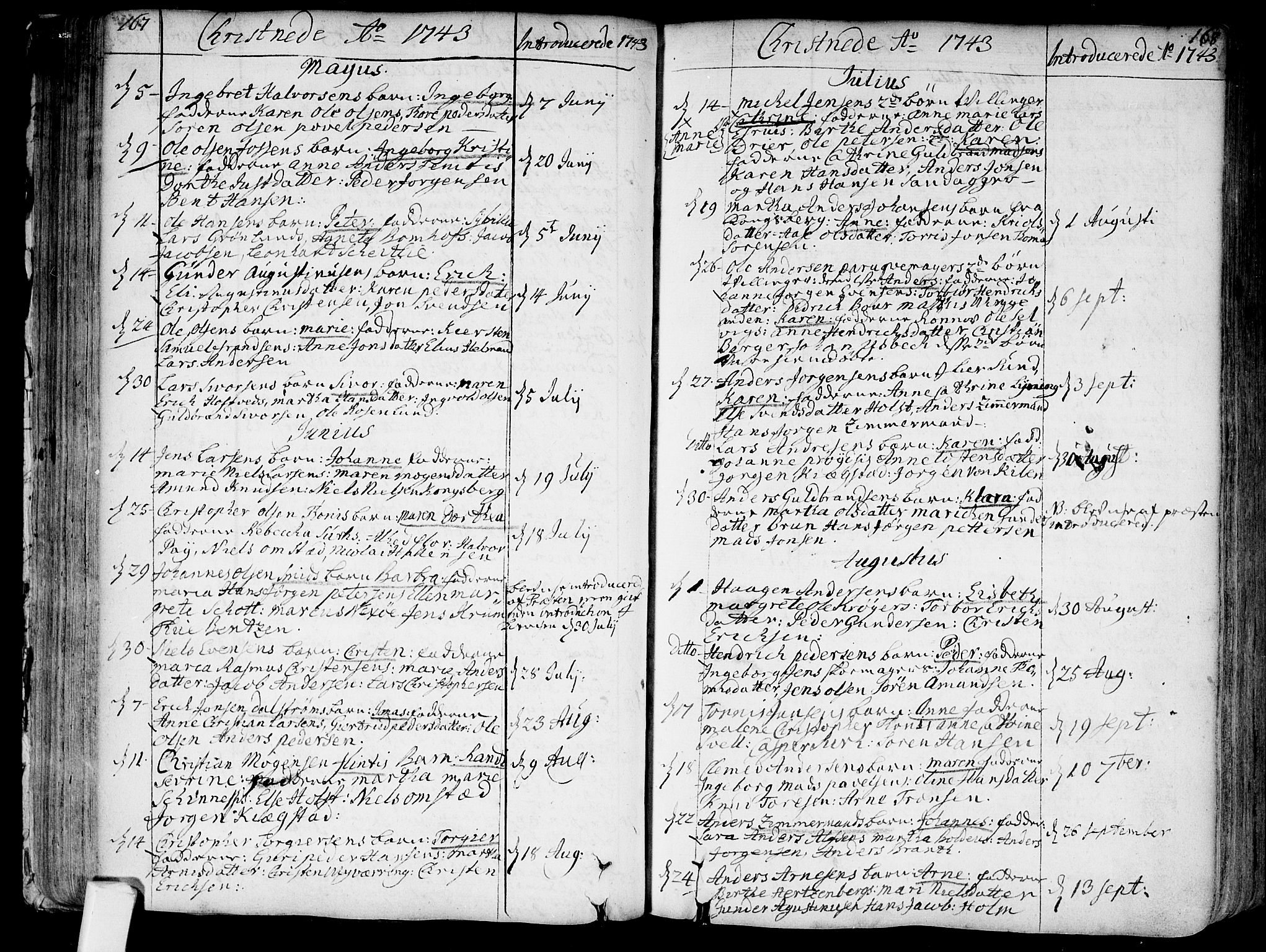 Bragernes kirkebøker, AV/SAKO-A-6/F/Fa/L0004: Parish register (official) no. I 4, 1734-1759, p. 167-168