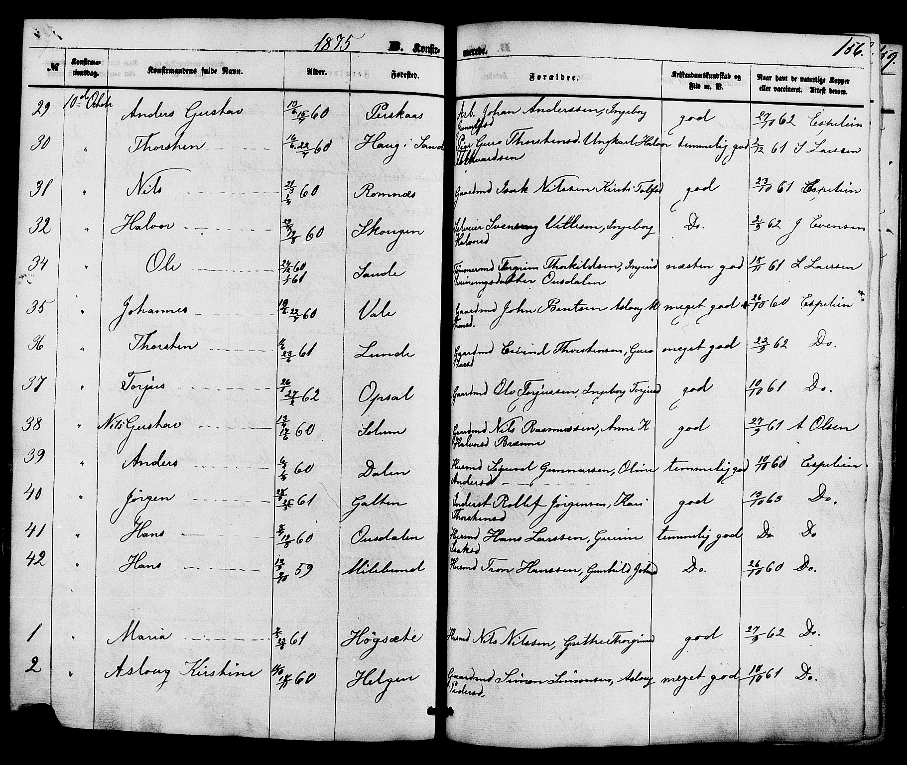 Holla kirkebøker, SAKO/A-272/F/Fa/L0007: Parish register (official) no. 7, 1869-1881, p. 156