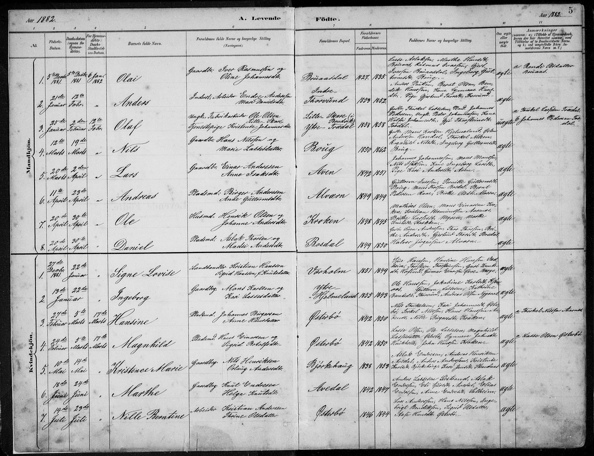 Lavik sokneprestembete, SAB/A-80901: Parish register (copy) no. A 2, 1882-1910, p. 5