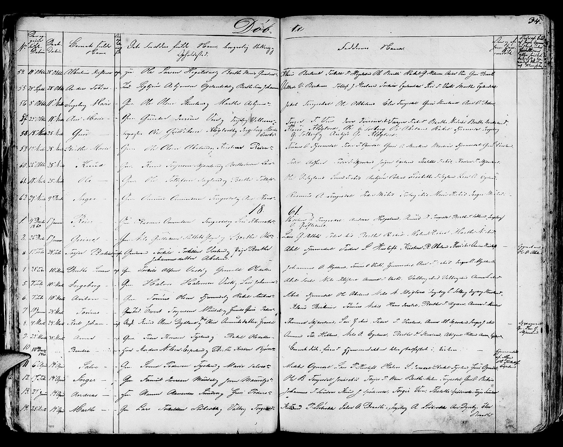 Helleland sokneprestkontor, SAST/A-101810: Parish register (copy) no. B 3, 1847-1886, p. 34