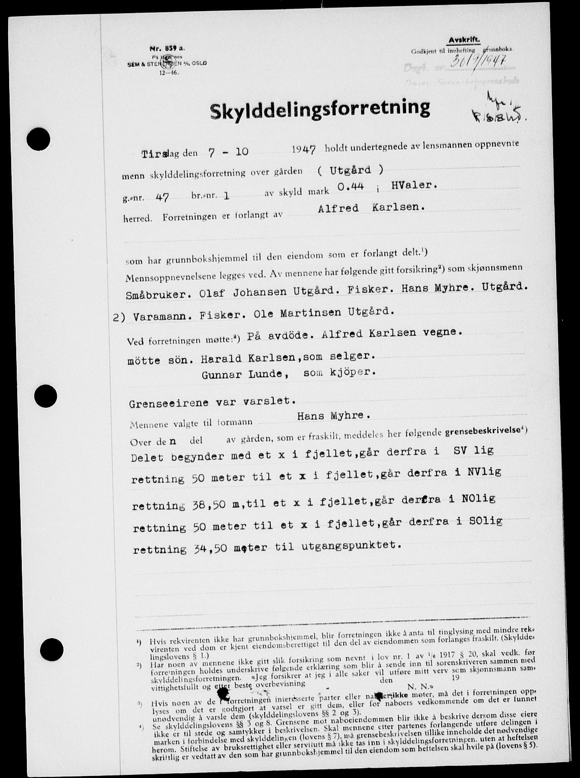 Onsøy sorenskriveri, SAO/A-10474/G/Ga/Gab/L0021: Mortgage book no. II A-21, 1947-1947, Diary no: : 3019/1947