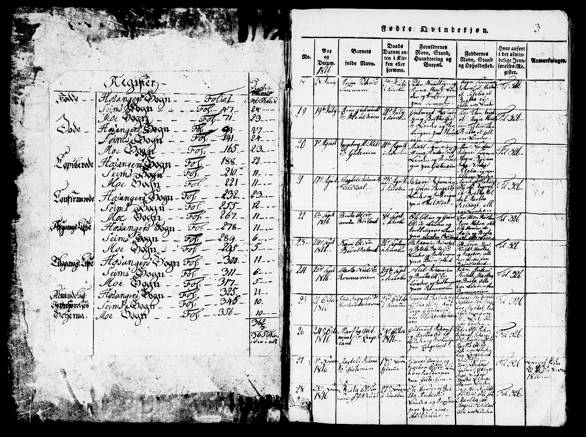 Hosanger sokneprestembete, SAB/A-75801/H/Hab: Parish register (copy) no. A 1 /1, 1816-1856, p. 3