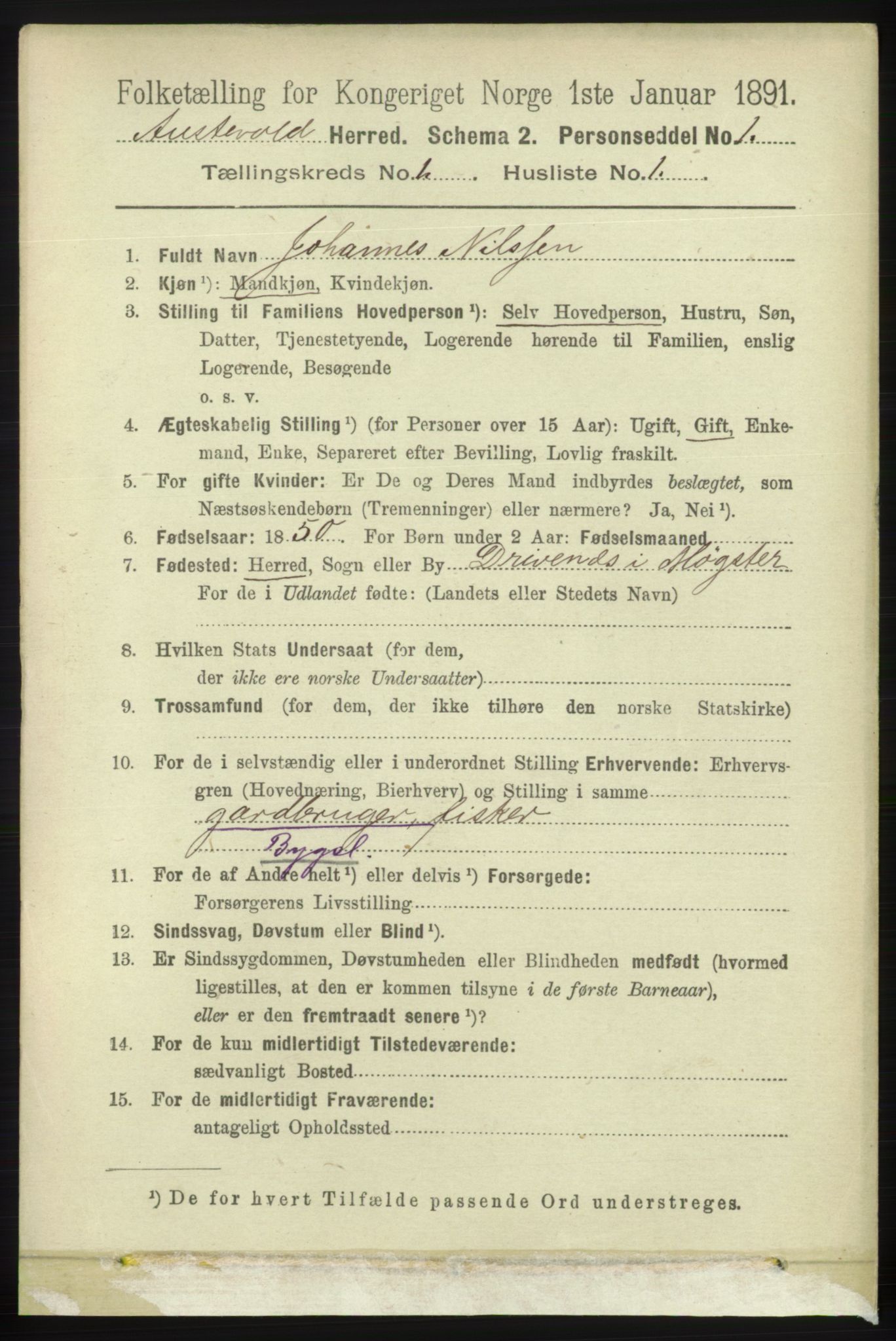 RA, 1891 census for 1244 Austevoll, 1891, p. 98