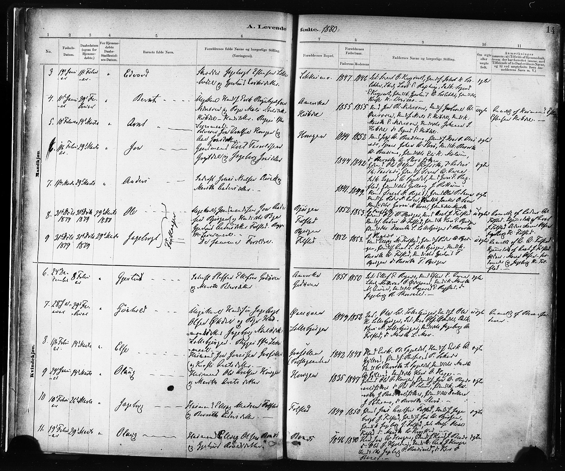 Ministerialprotokoller, klokkerbøker og fødselsregistre - Sør-Trøndelag, SAT/A-1456/687/L1002: Parish register (official) no. 687A08, 1878-1890, p. 14