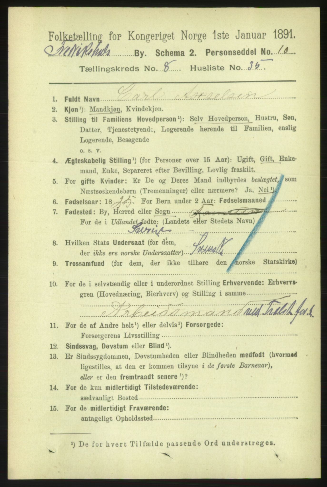 RA, 1891 census for 0101 Fredrikshald, 1891, p. 5902