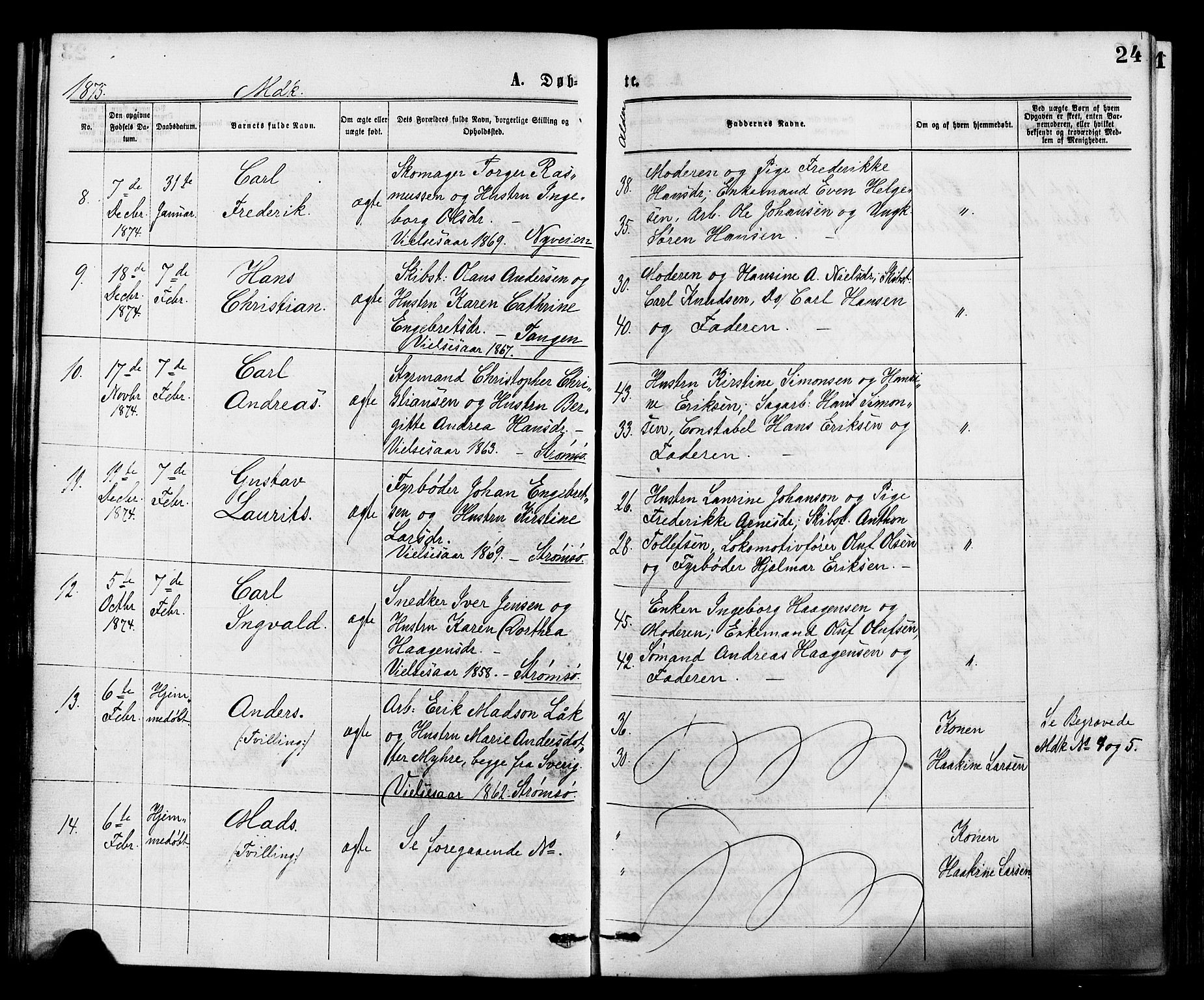 Strømsø kirkebøker, AV/SAKO-A-246/F/Fa/L0019: Parish register (official) no. I 19, 1874-1877, p. 24