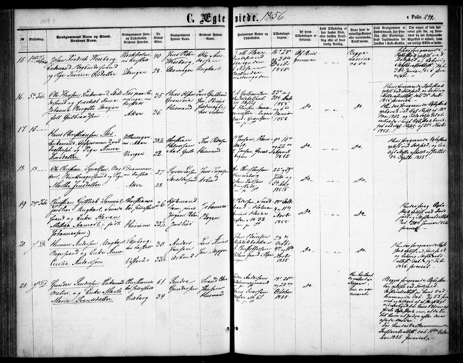 Oslo domkirke Kirkebøker, AV/SAO-A-10752/F/Fa/L0020: Parish register (official) no. 20, 1848-1865, p. 292