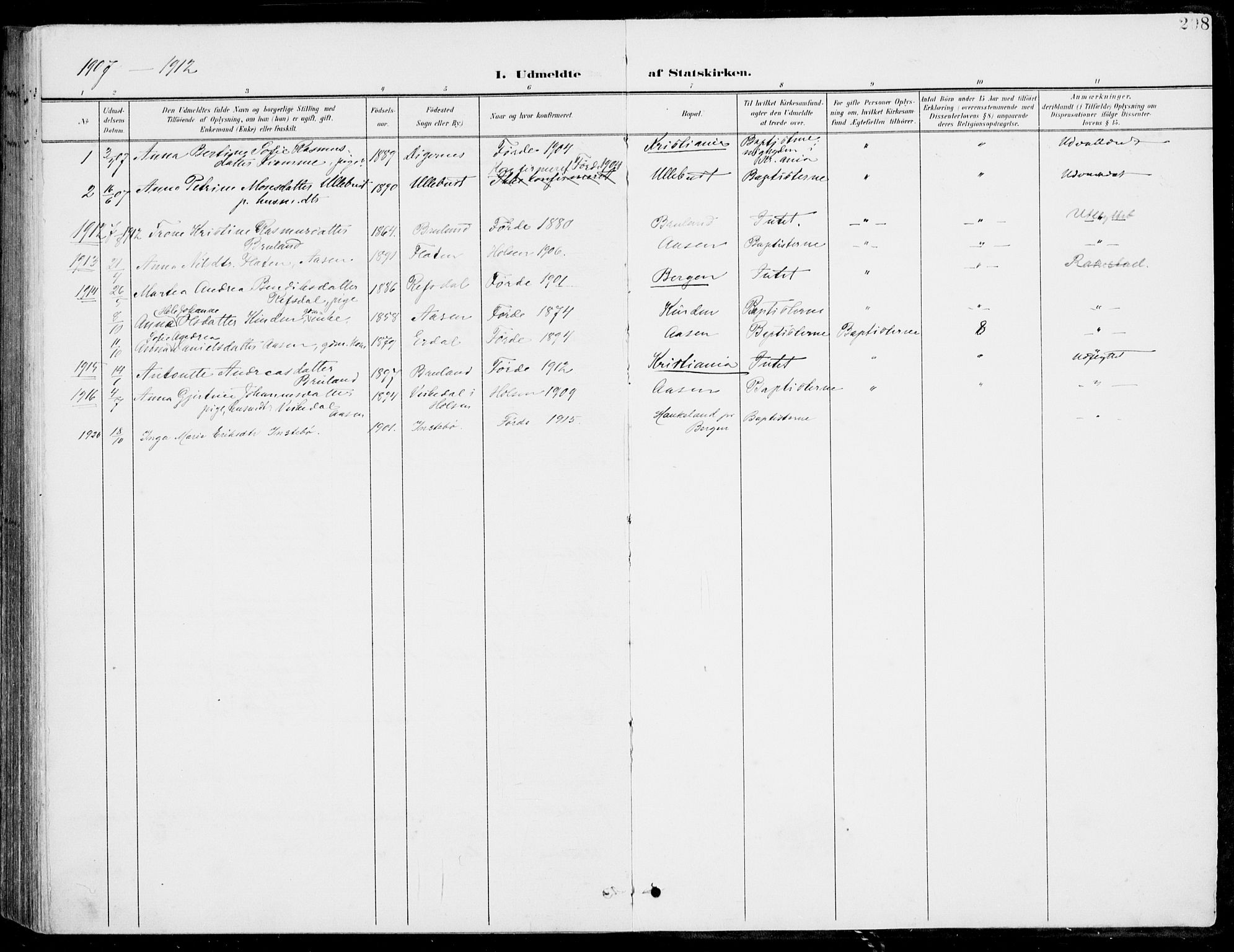 Førde sokneprestembete, SAB/A-79901/H/Haa/Haab/L0002: Parish register (official) no. B  2, 1899-1920, p. 208