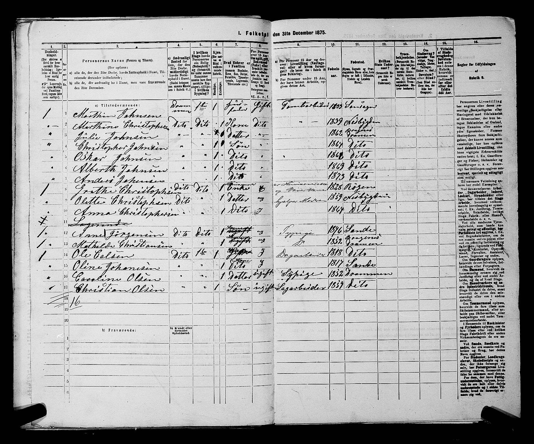 SAKO, 1875 census for 0602 Drammen, 1875, p. 1609
